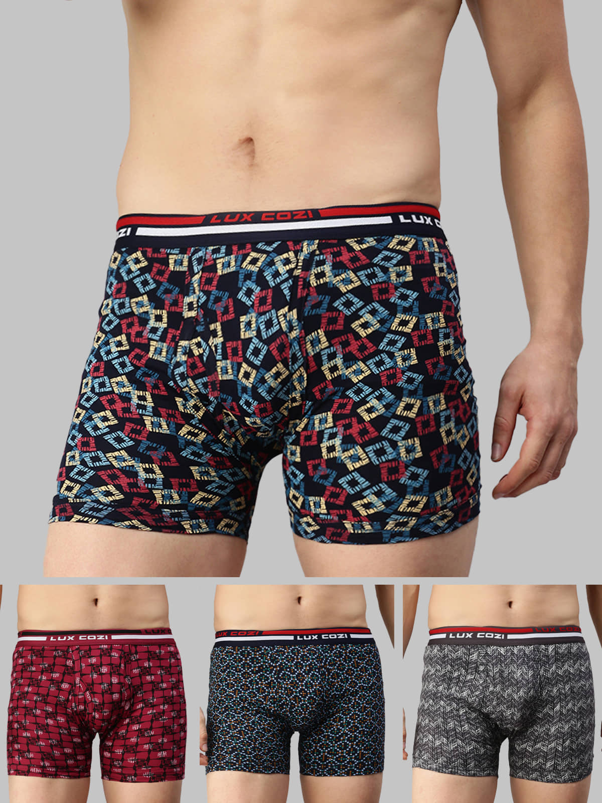 Pack of 3 Lux Cozi - Black Cotton Men's Trunks