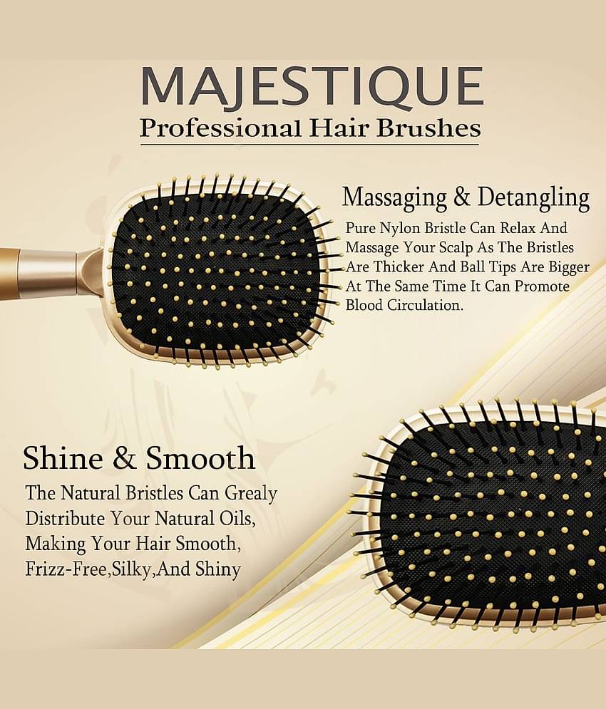 Majestique 2Pcs Round And Paddle Hair Brush For Long Thick Thin Curly Natural Hair Women And Men