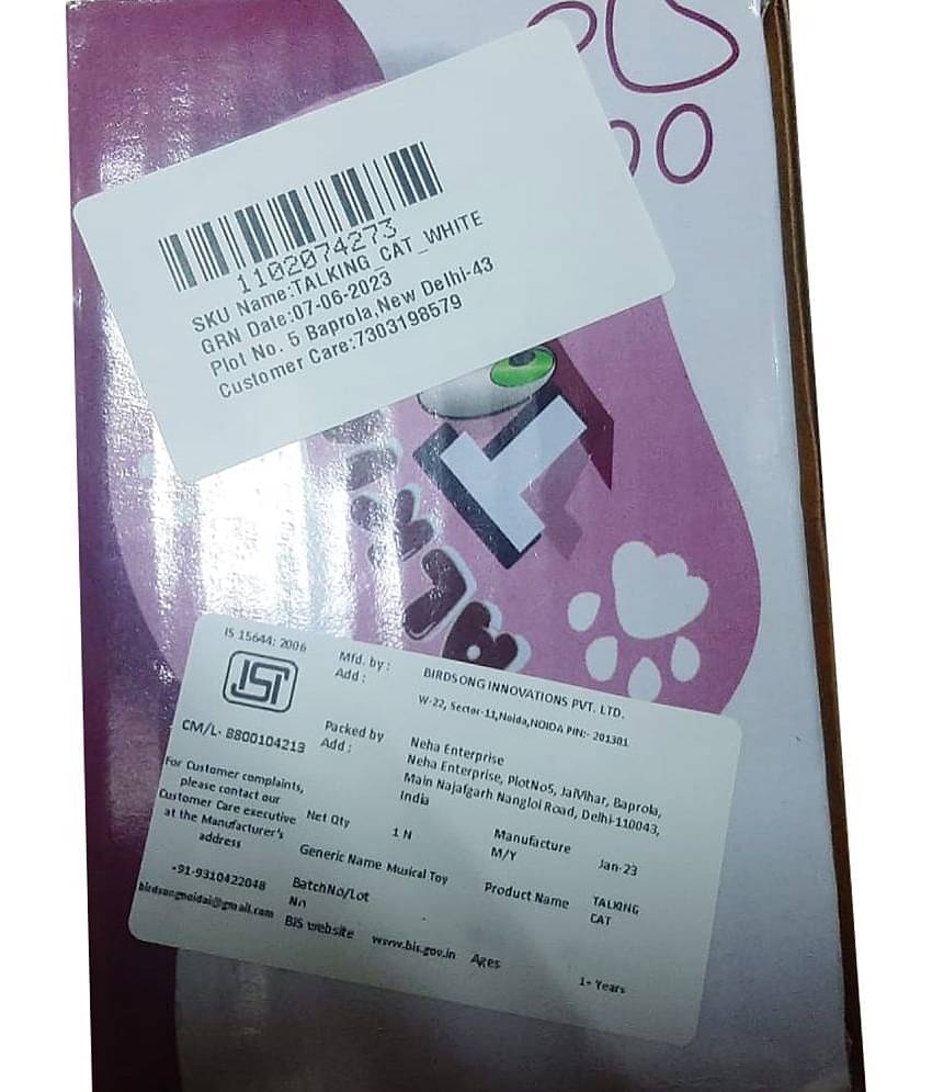 NHR Intelligent Talking Tom Cat, Speaking Robot Cat Repeats What You Say, Touch Recording Rhymes and Songs, Musical Cat Toy for Kids (3+ Years, White)