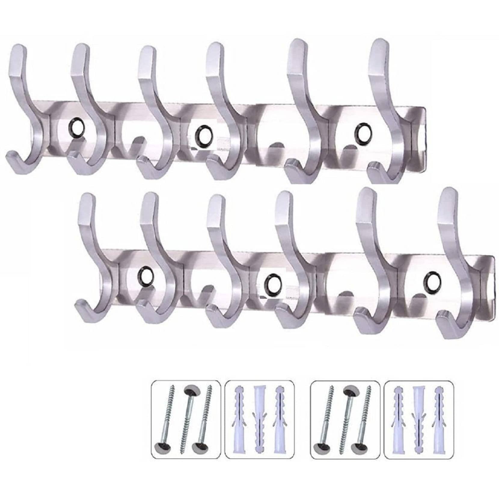 OnjecxStainless Steel 6 Pin Cloth Hanger Wall Mounted Bathroom Cloth Hanger,Cloth Wall Hook,Door Hooks Rail for Hanging Keys,Clothes,Towel Khunti (DHS06SS) (Pack of 2)