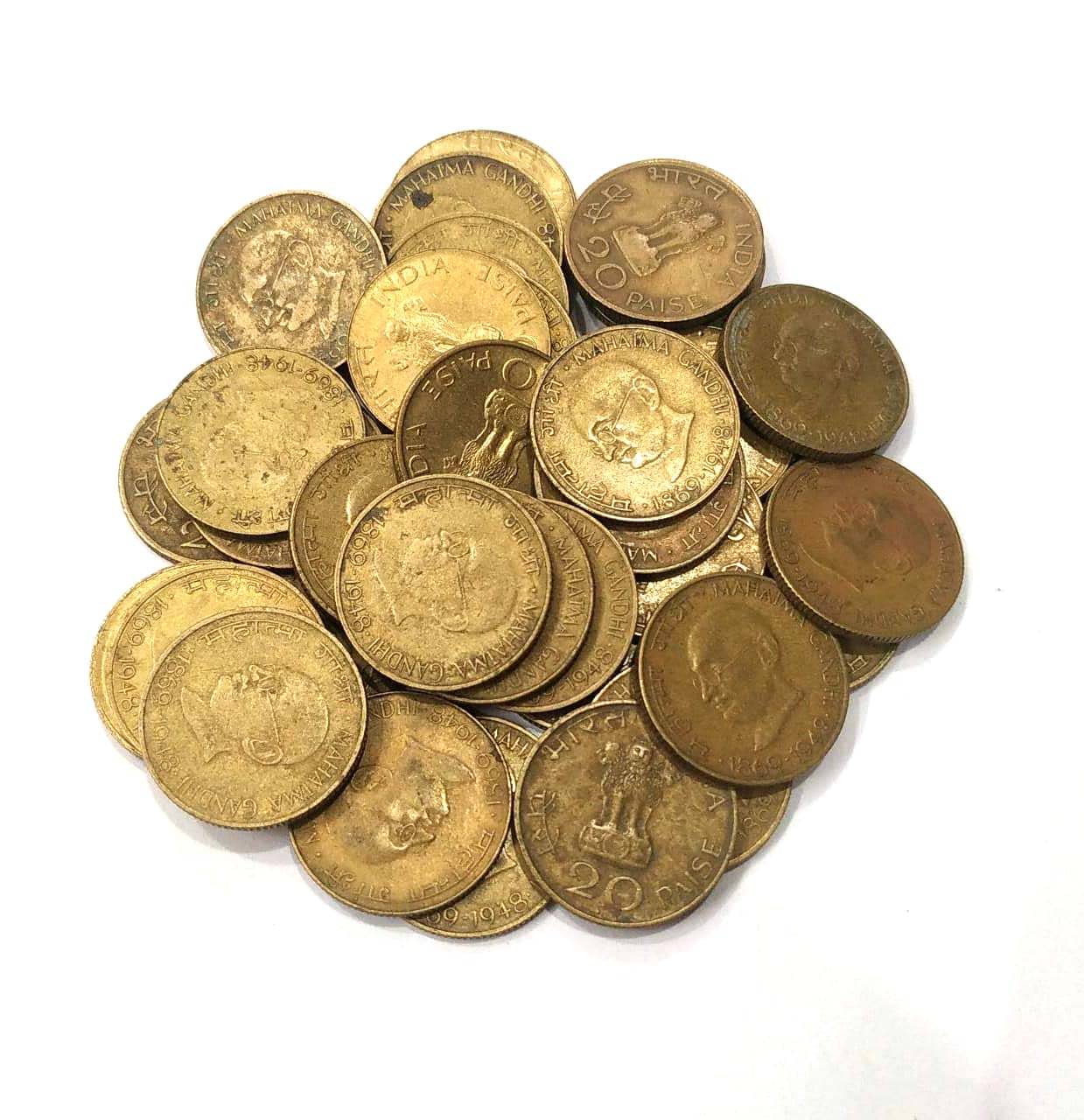 godhood - 20 Paisa Brass Coin Gandhi Pack of 10 Numismatic Coins godhood - 20 Paisa Brass Coin Gandhi Pack of 10 Numismatic Coins
