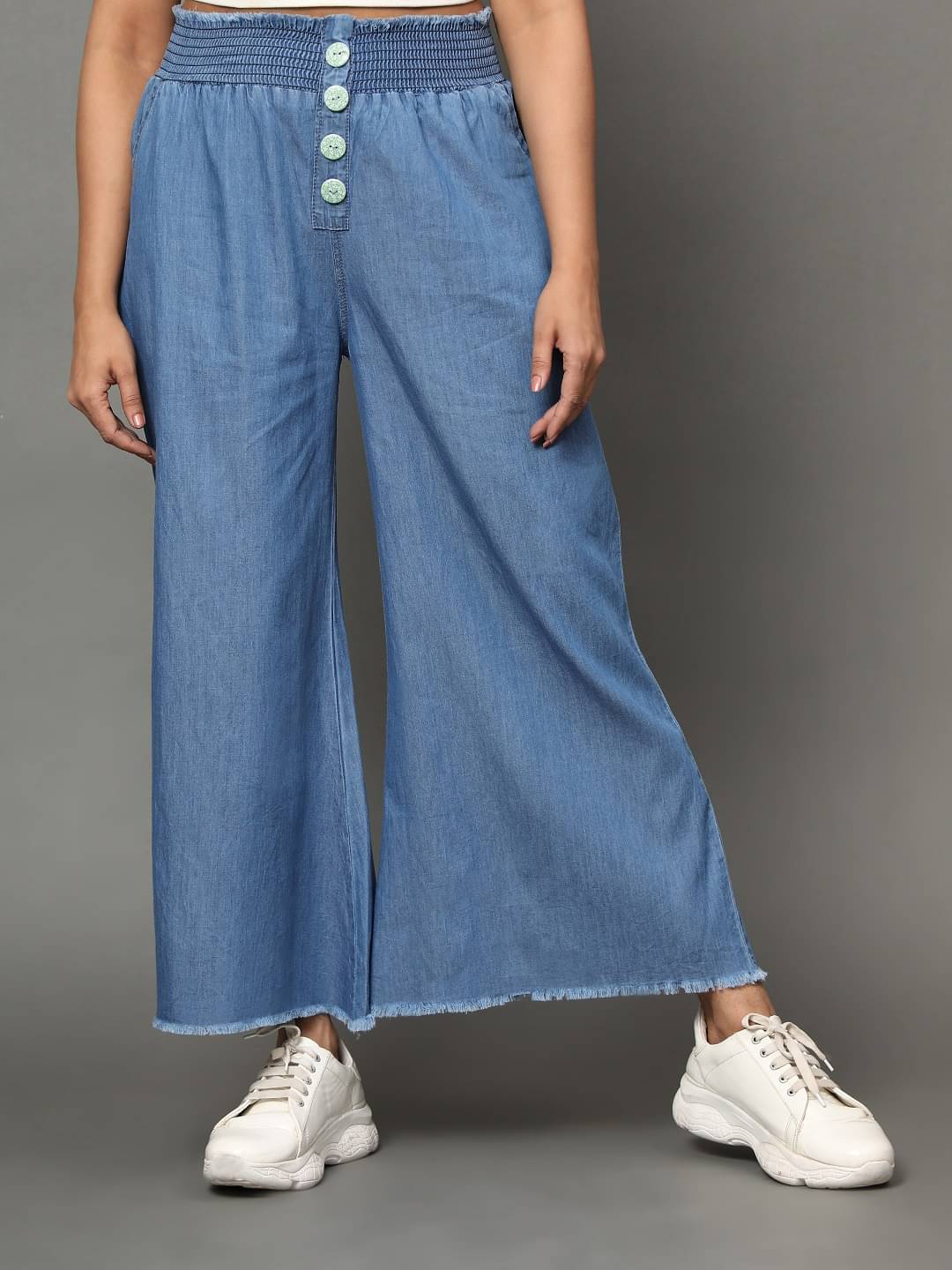     			AngelFab - Light Blue Denim Flared Women's Palazzos ( Pack of 1 )