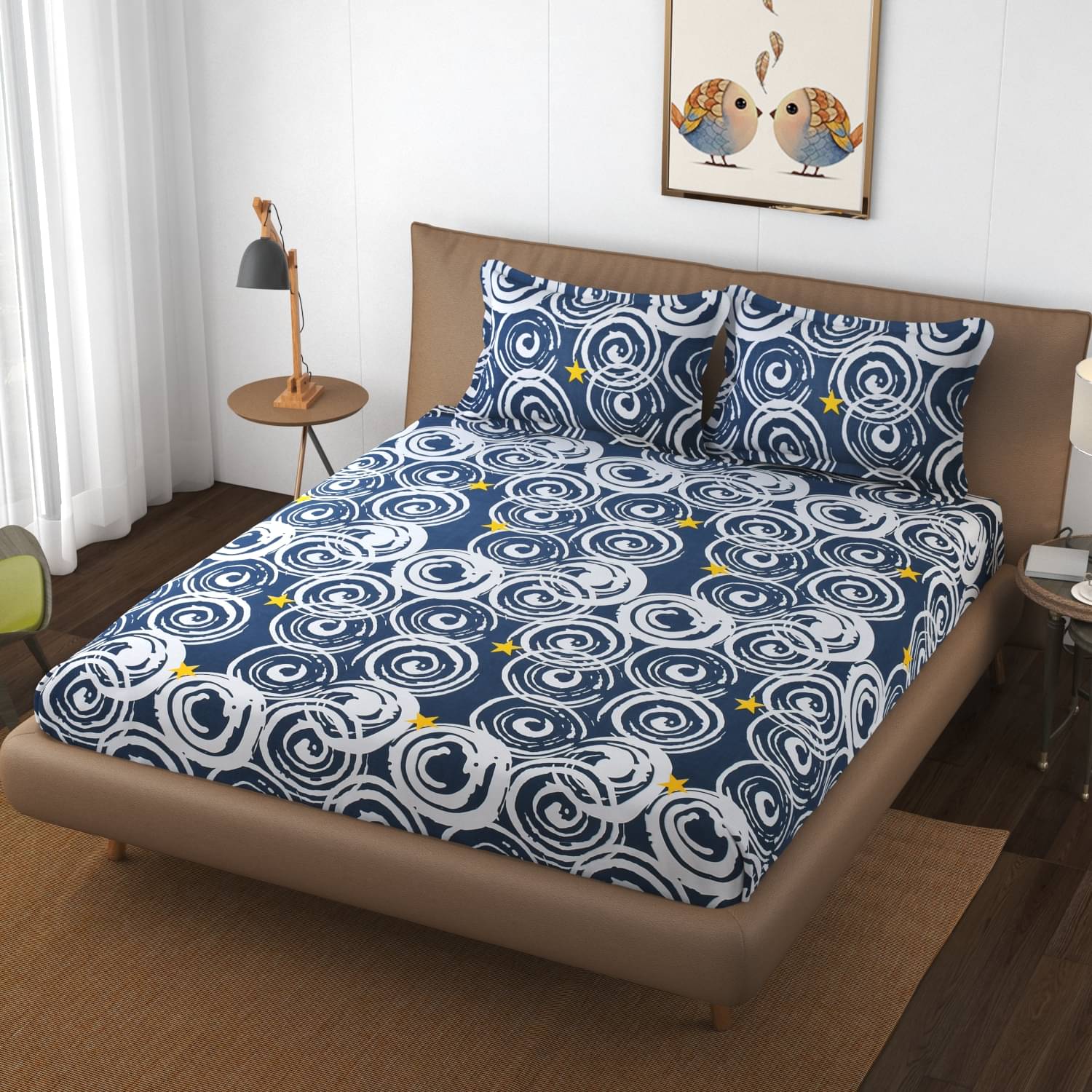     			Apala Microfiber Abstract Double Bedsheet with 2 Pillow Covers - Blue