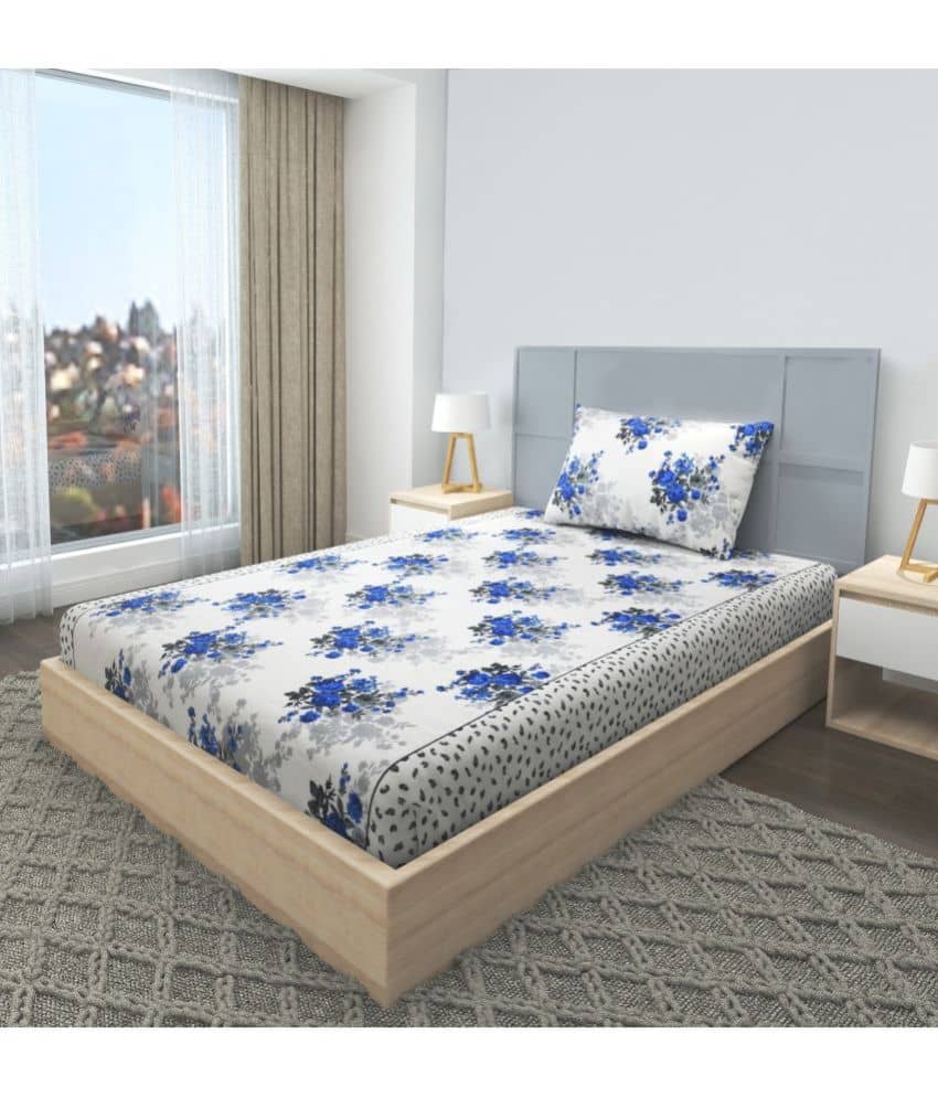 Apala Microfiber Floral Single Bedsheet with 1 Pillow Cover - Blue