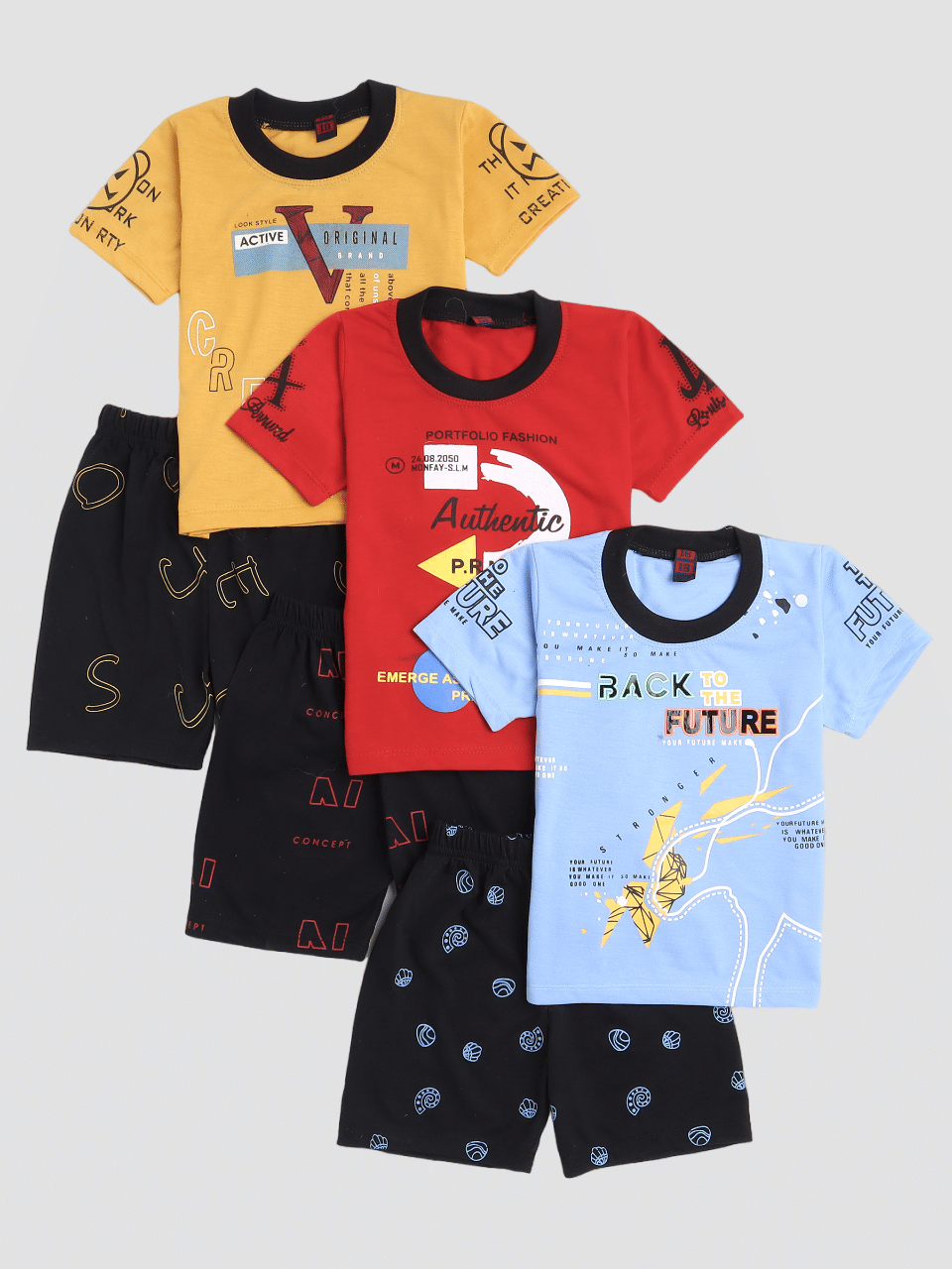     			Fourfolds Pack of 3 Baby Boys Cotton T-Shirt & Shorts ( Blue )