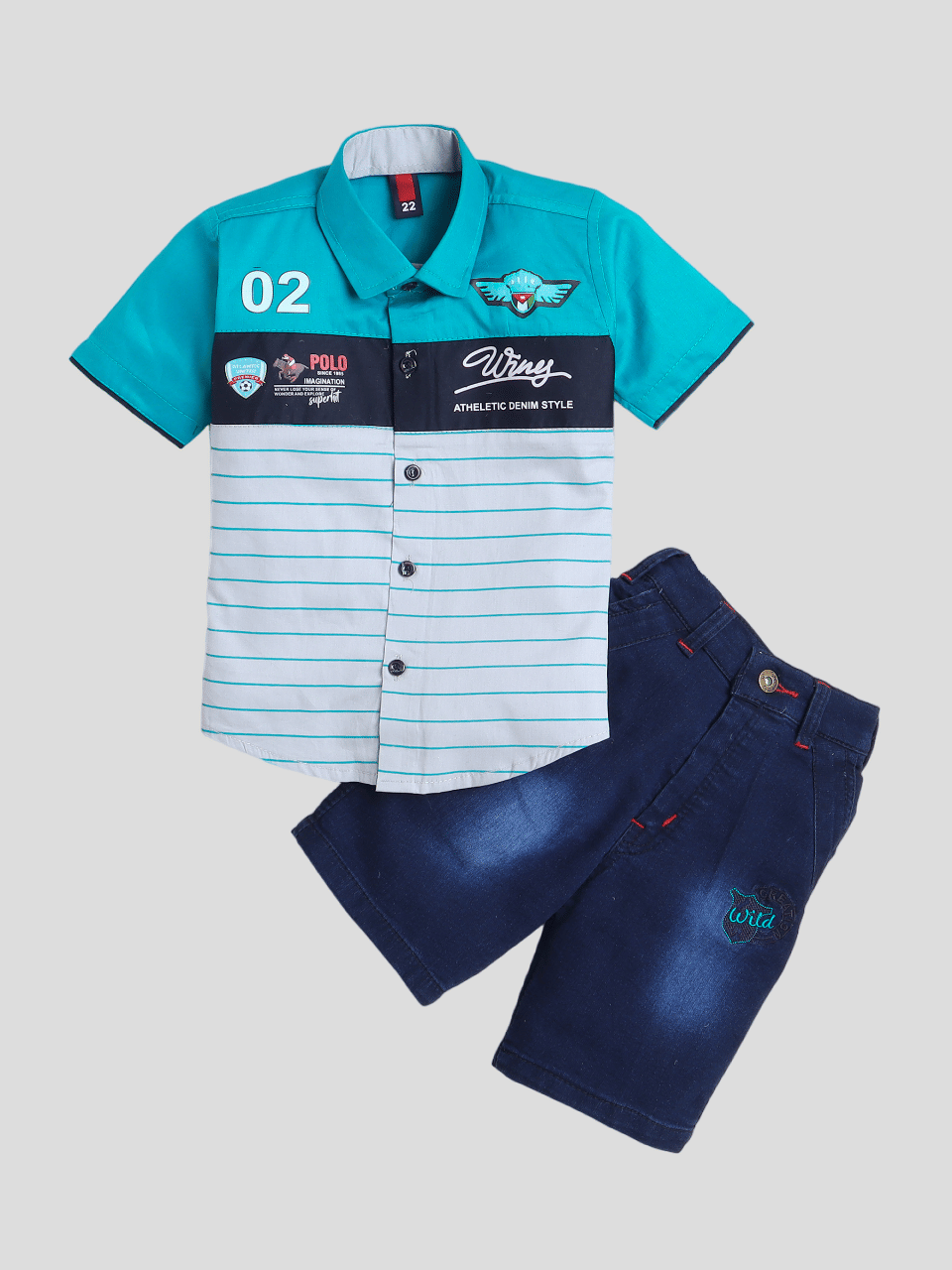     			Fourfolds Pack of 1 Baby Boys Cotton Blend T-Shirt & Shorts ( Blue )