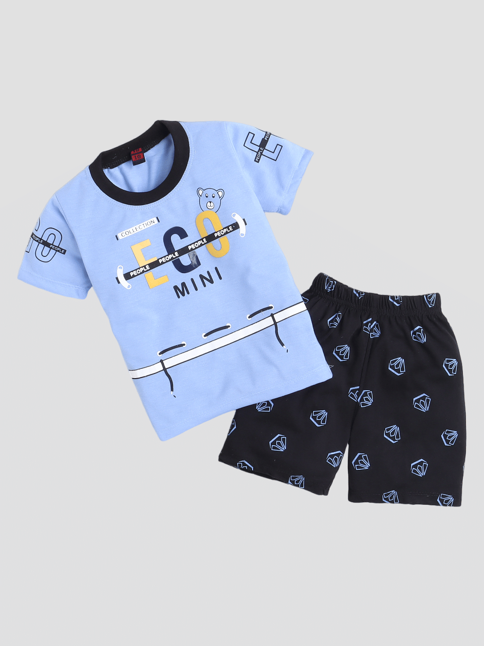     			Fourfolds Pack of 1 Boys Cotton T-Shirt & Shorts Set ( Blue )