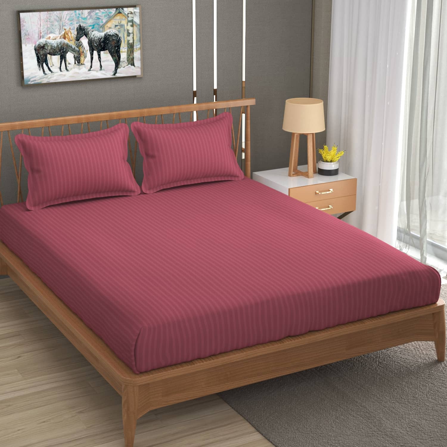 Homefab India Microfiber Double Bedsheet ( Pink )
