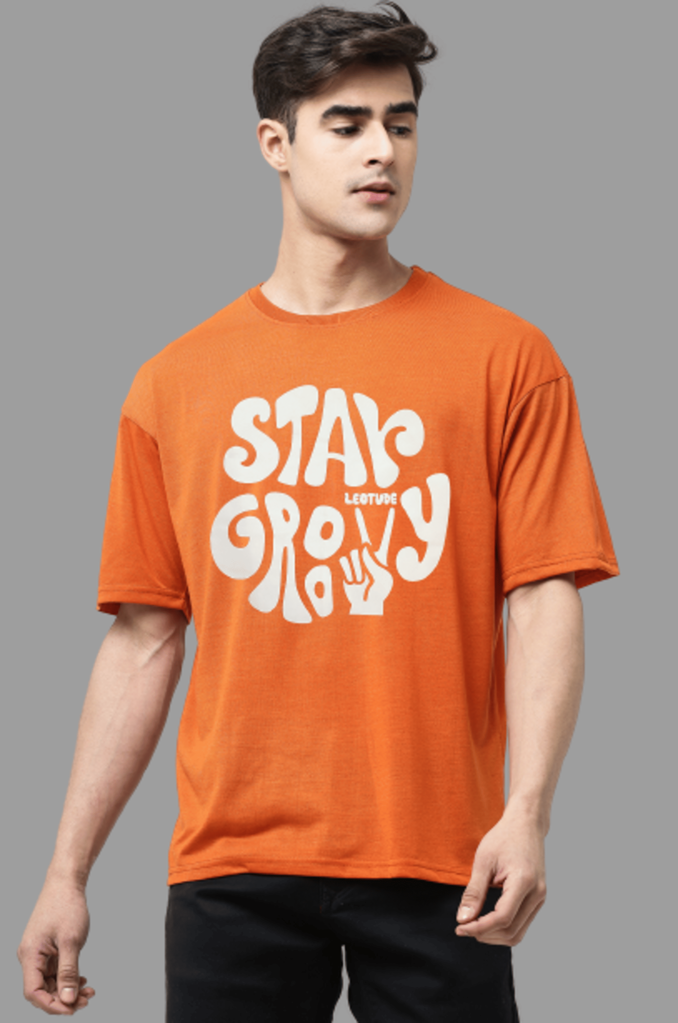 Leotude Pack of 1 Cotton Blend Oversized Fit Men's T-Shirt ( Orange )
