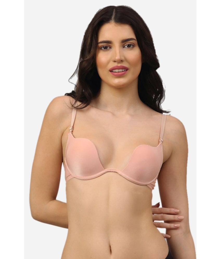 PrettyCat Polyester Lightly Padded Women's Plunge Bra ( Beige )     			PrettyCat Polyester Lightly Padded Women's Plunge Bra ( Beige )