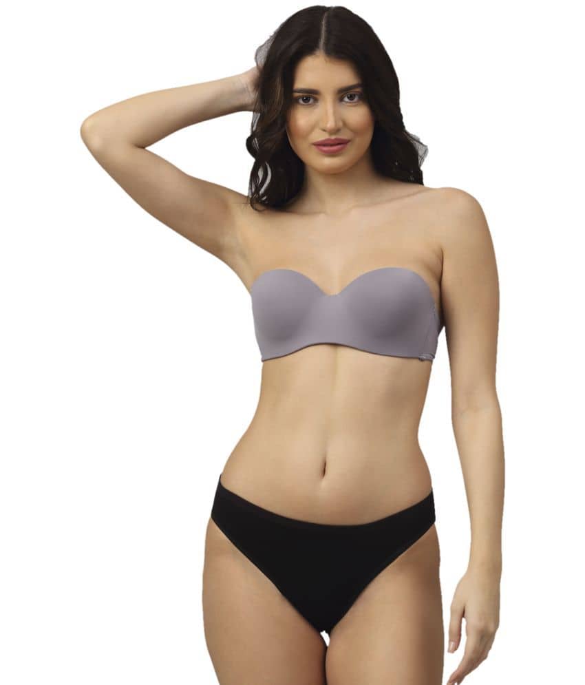 PrettyCat Polyester Women's Bra & Panty Set ( Grey Melange )