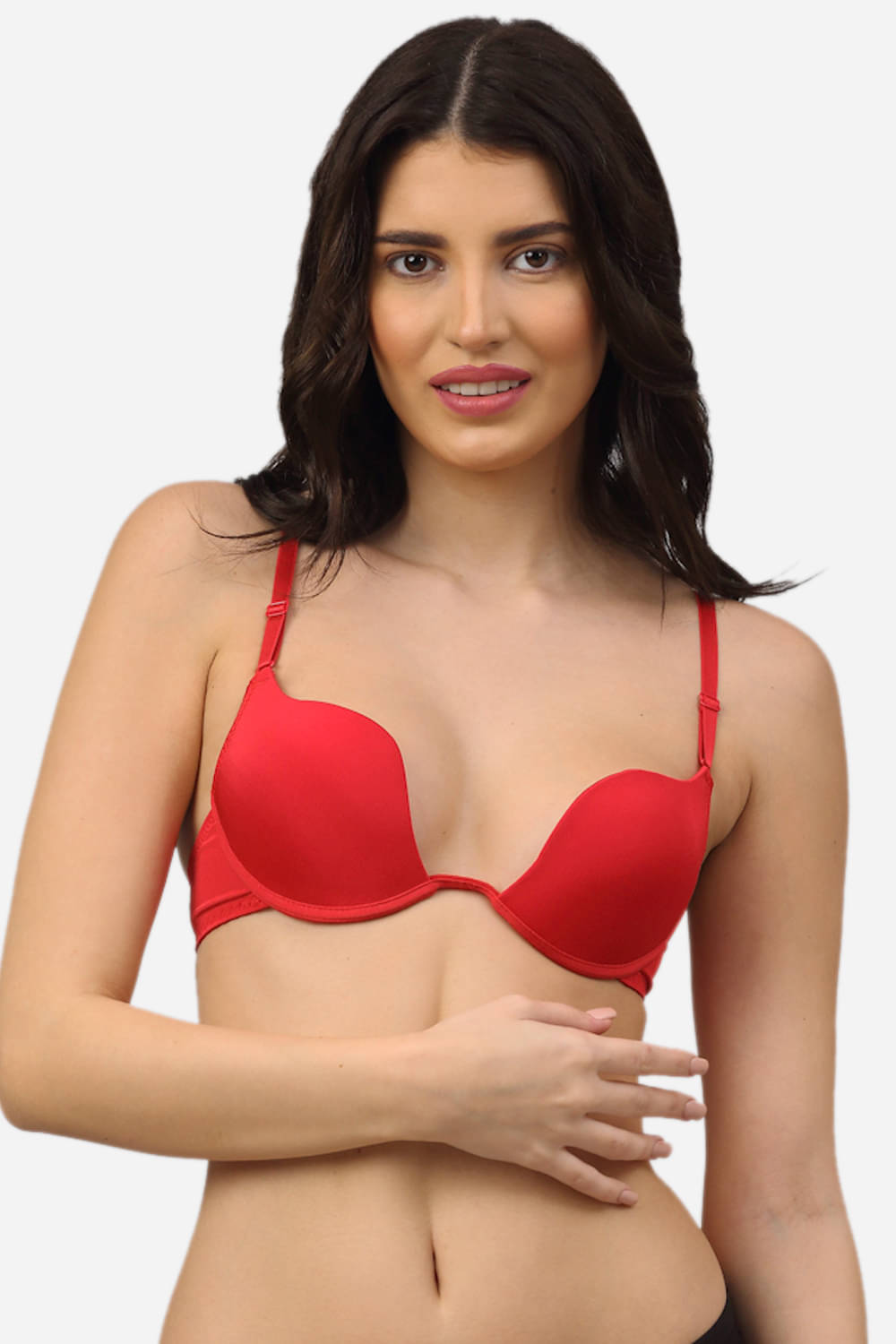 PrettyCat Polyester Lightly Padded Women's Plunge Bra ( Red )     			PrettyCat Polyester Lightly Padded Women's Plunge Bra ( Red )