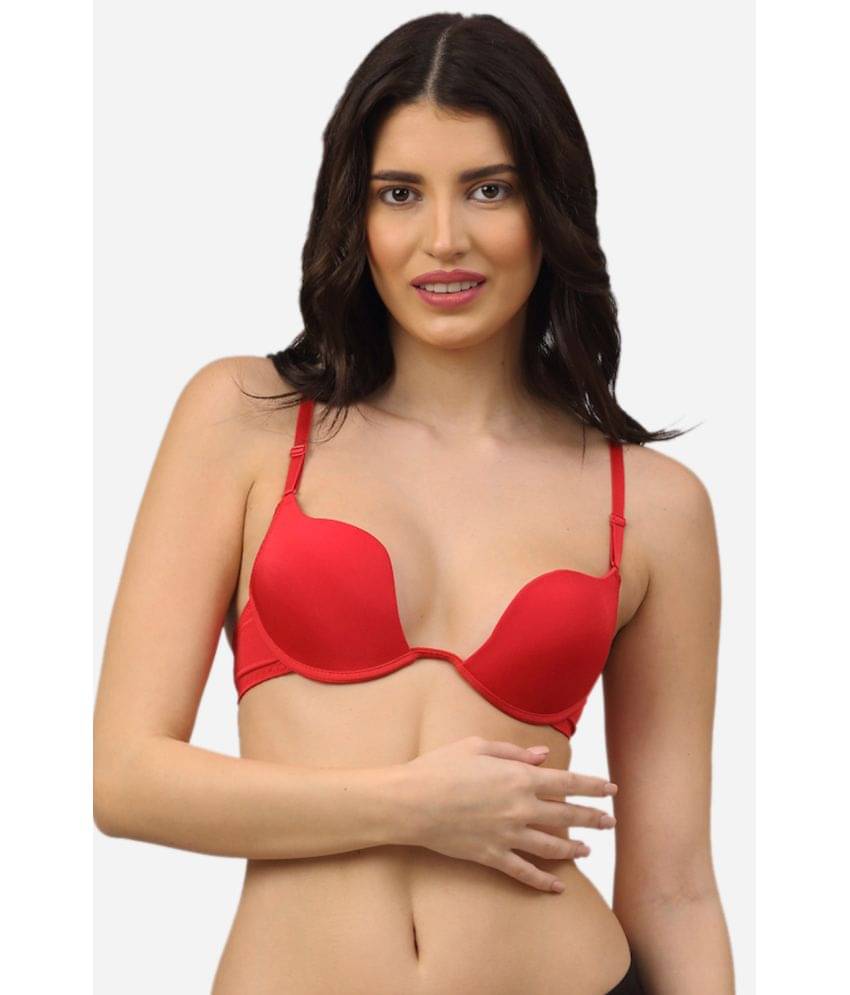 PrettyCat Polyester Lightly Padded Women's Plunge Bra ( Red ) PrettyCat Polyester Lightly Padded Women's Plunge Bra ( Red )
