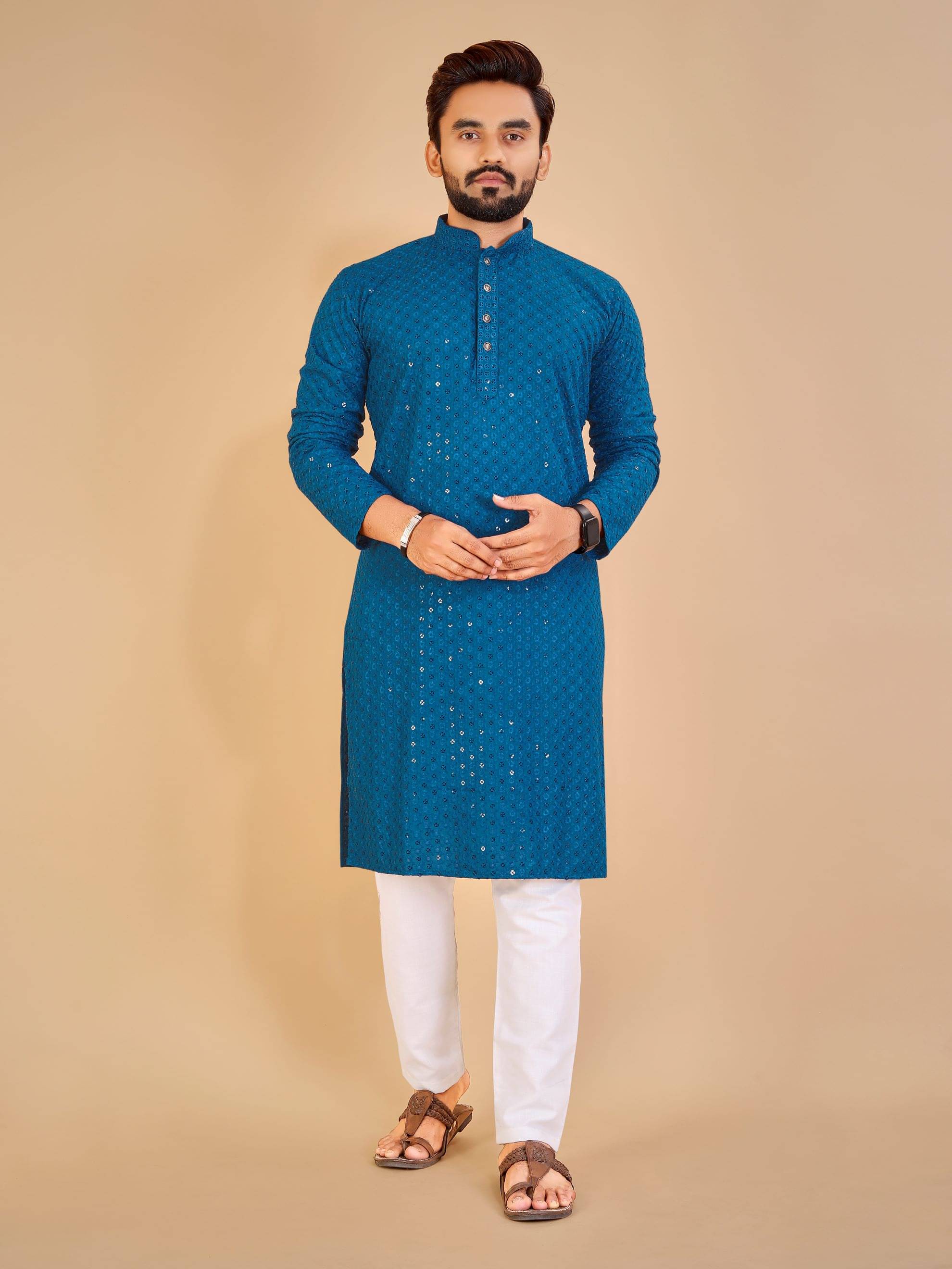 YUG ART - Blue Cotton Regular Fit Men's Kurta Pyjama Set ( Pack of 1 )     			YUG ART - Blue Cotton Regular Fit Men's Kurta Pyjama Set ( Pack of 1 )