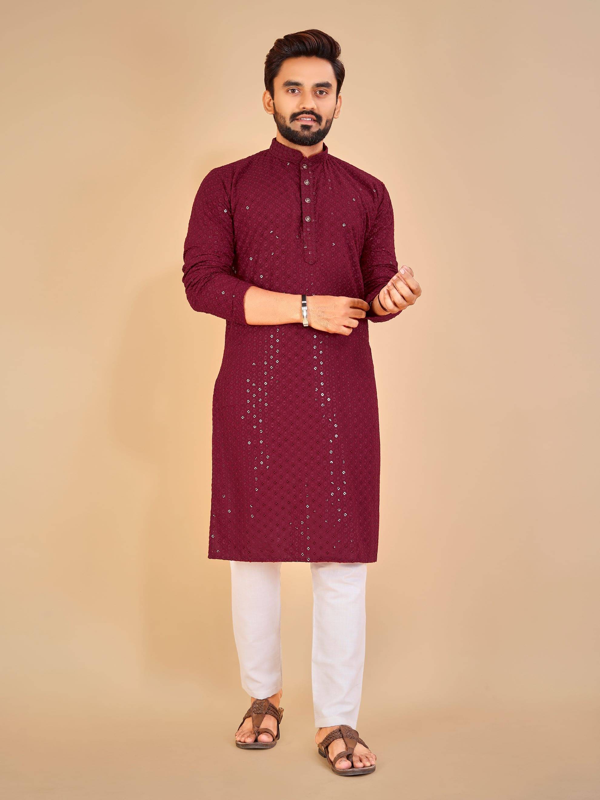 YUG ART - Maroon Cotton Regular Fit Men's Kurta Pyjama Set ( Pack of 1 ) YUG ART - Maroon Cotton Regular Fit Men's Kurta Pyjama Set ( Pack of 1 )