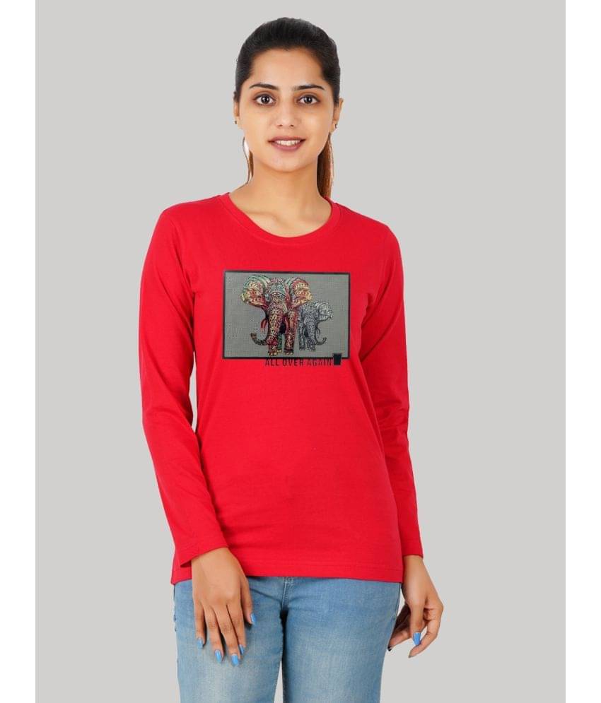 ferocious Women Cotton Blend Printed Regular Fit Round Neck T-Shirt ( Red )     			ferocious Women Cotton Blend Printed Regular Fit Round Neck T-Shirt ( Red )
