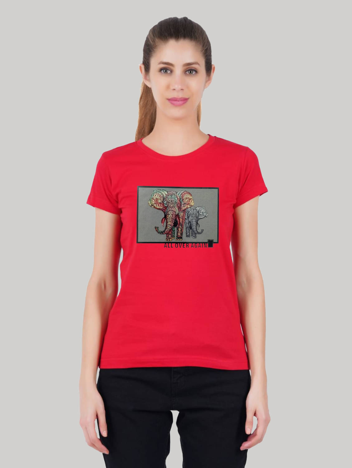 ferocious Women Cotton Printed Regular Fit Round Neck T-Shirt ( Red )     			ferocious Women Cotton Printed Regular Fit Round Neck T-Shirt ( Red )