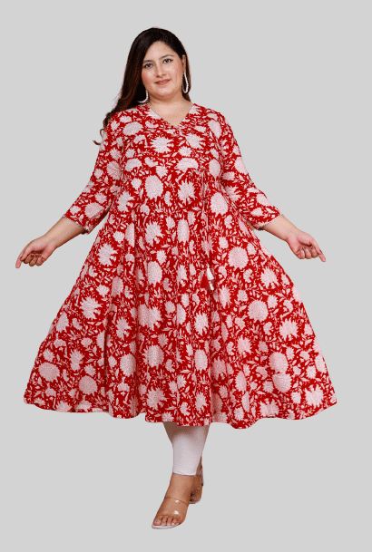 miravan - Red Cotton Women's Anarkali Kurti ( Pack of 1 ) miravan - Red Cotton Women's Anarkali Kurti ( Pack of 1 )