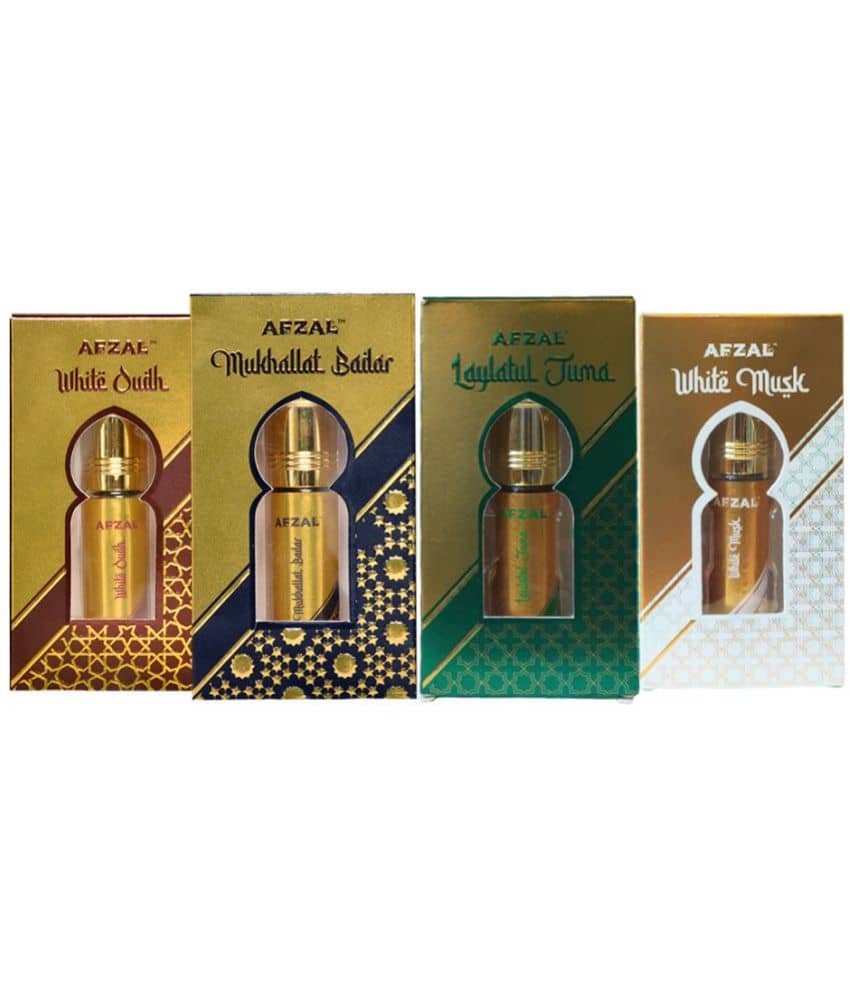 AFZAL SAFIRE WHITE OUDH, MUKHALLAT BADAR, LAYLATUL JUMA, WHITE MUSK ATTAR (COMBO PACK 6ML*4) ROLL-ON  PERFUME OIL FOR MEN AND WOMEN