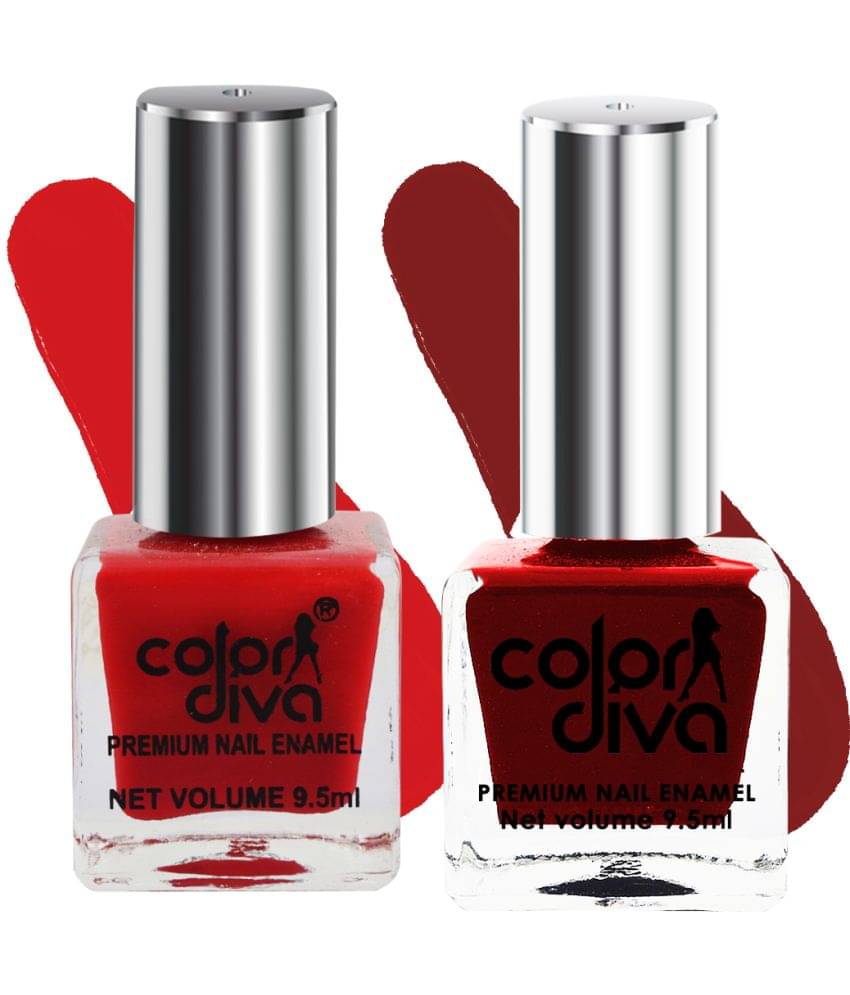     			Color Diva - Red Glossy Nail Polish ( Pack of 2 )