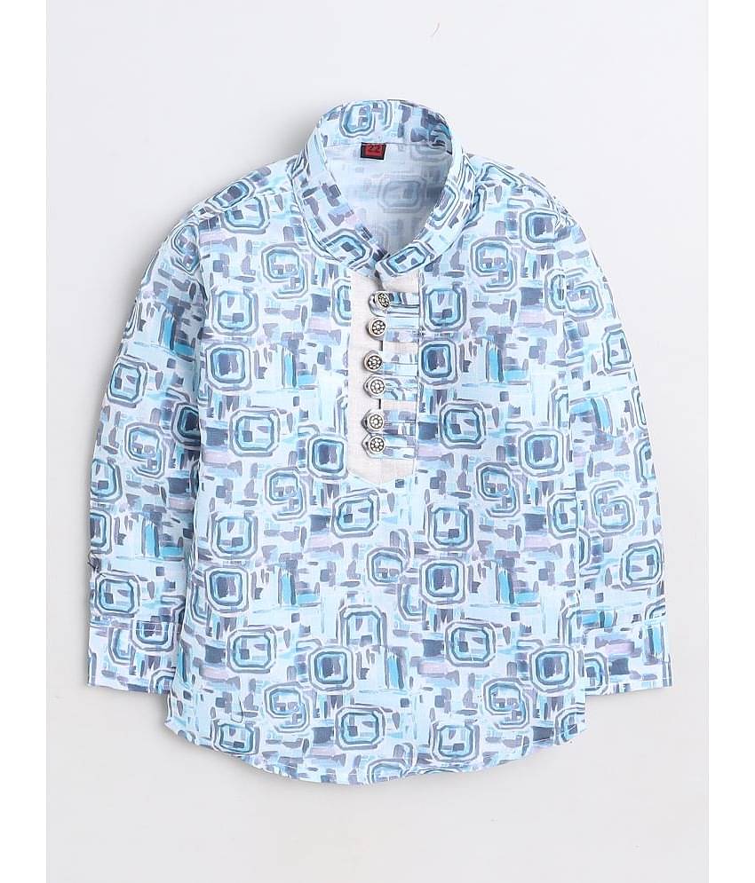 Fourfolds Pack of 1 Boys Cotton Blend Shirt & Pants Set ( Blue )