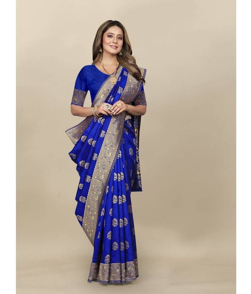 Gazal Fashions Banarasi Silk Embellished Saree With Unstitched Blouse Piece ( Blue ) Gazal Fashions Banarasi Silk Embellished Saree With Unstitched Blouse Piece ( Blue )