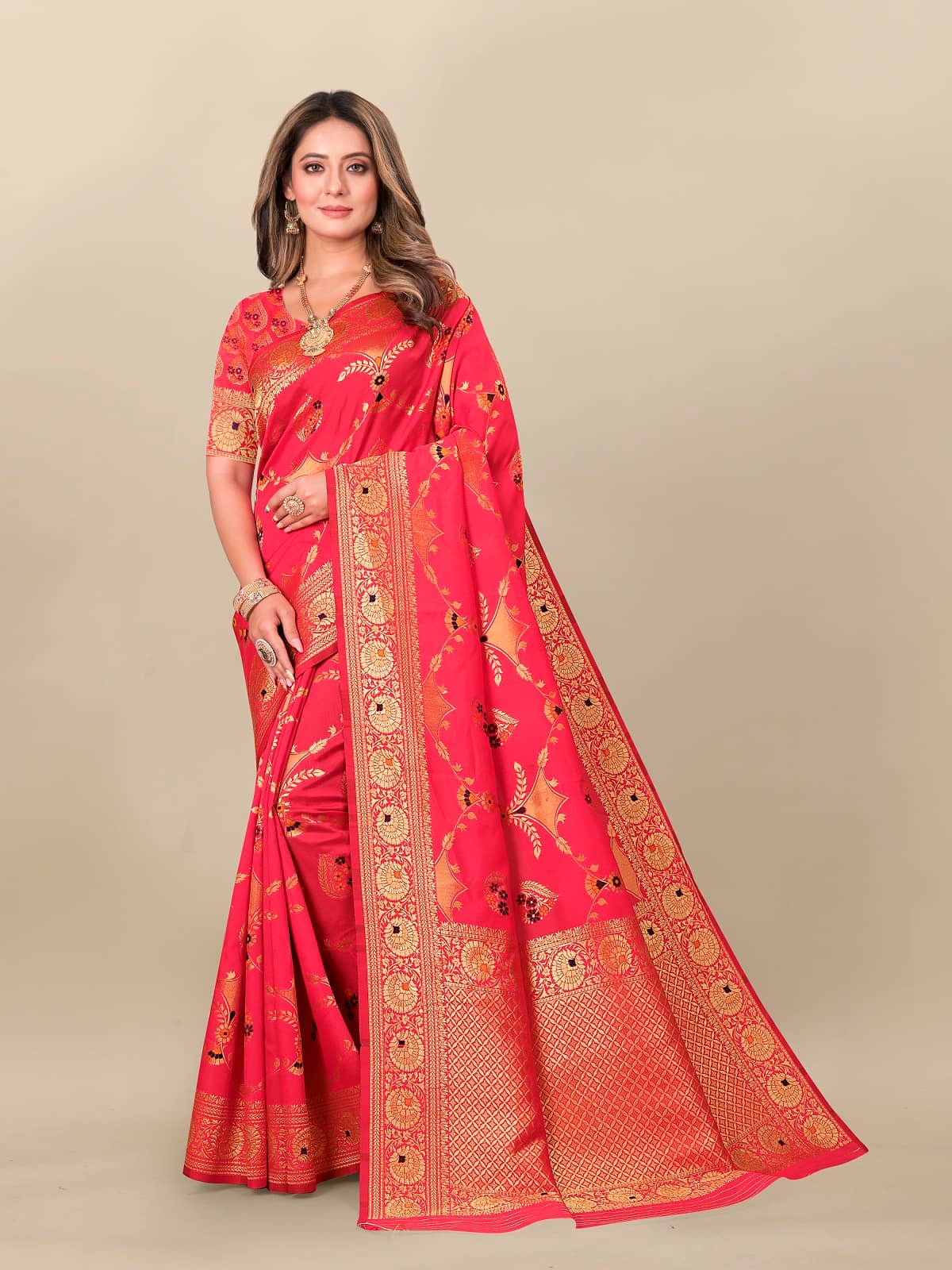 Gazal Fashions Banarasi Silk Embellished Saree With Unstitched Blouse Piece ( Multicolour ) - Sarees | Buy online on ZillyBuy