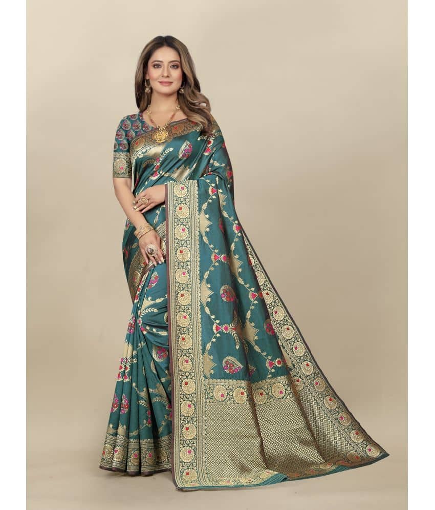 Gazal Fashions Banarasi Silk Embellished Saree With Unstitched Blouse Piece ( Multicolour ) - Sarees | Buy online on ZillyBuy