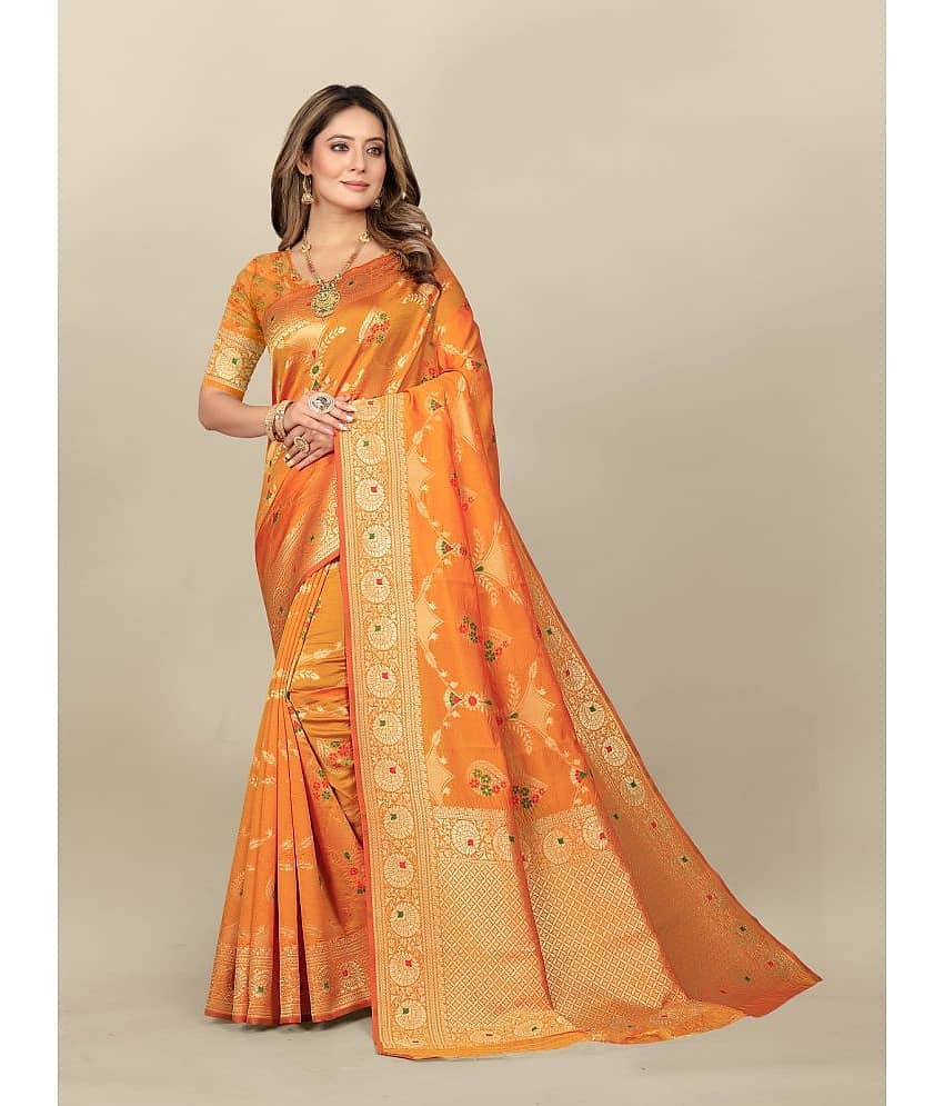 Gazal Fashions Banarasi Silk Embellished Saree With Unstitched Blouse Piece ( Multicolour ) - Sarees | Buy online on ZillyBuy