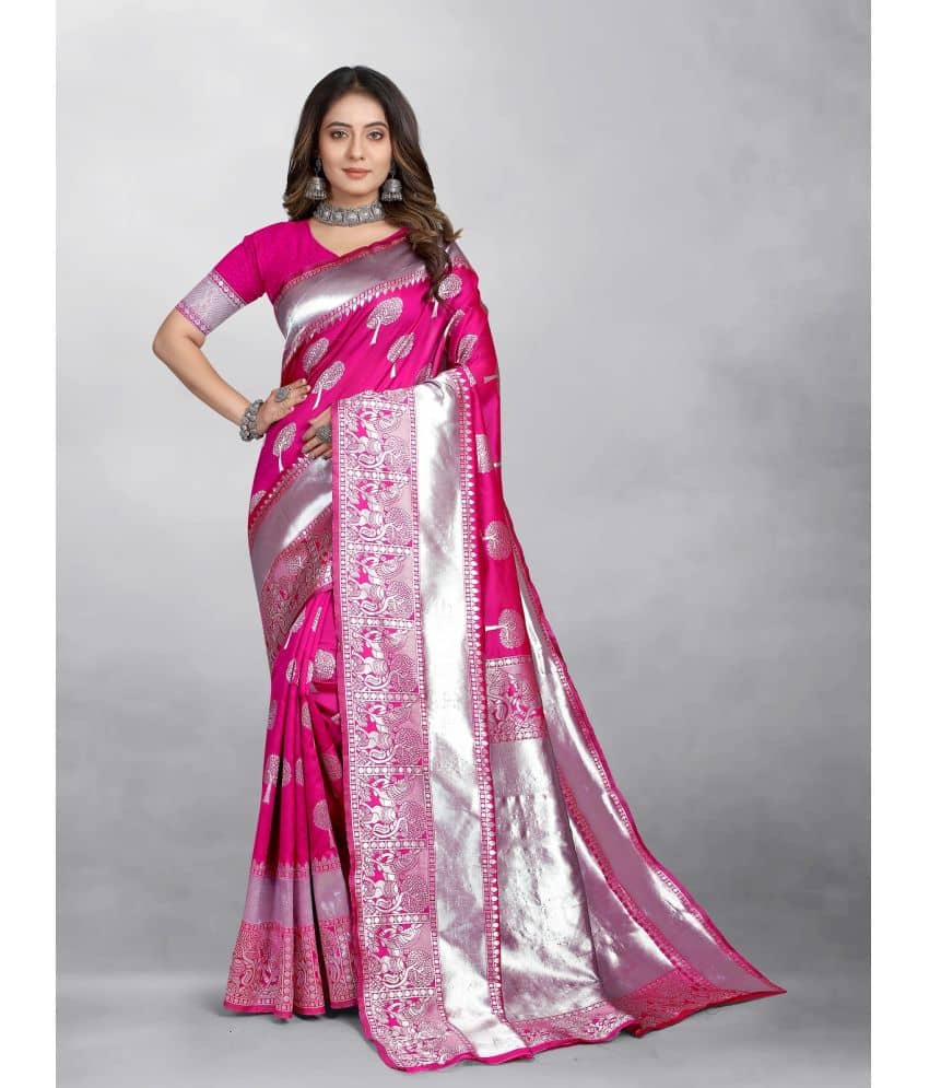 Gazal Fashions Banarasi Silk Embellished Saree With Unstitched Blouse Piece ( Navy Blue ) - Sarees | Buy online on ZillyBuy