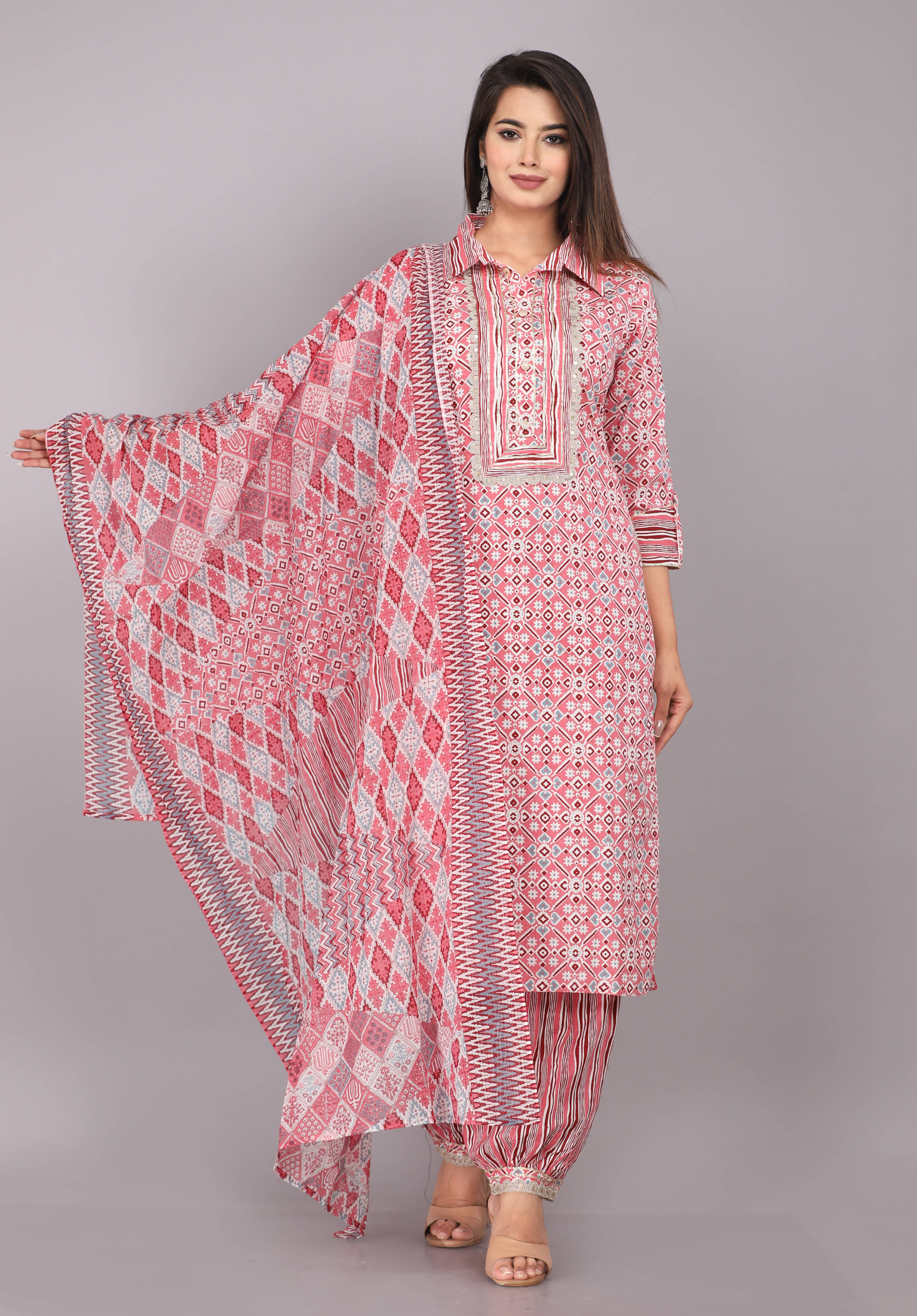     			HIGHLIGHT FASHION EXPORT - Pink Straight Cotton Women's Stitched Salwar Suit ( Pack of 1 )