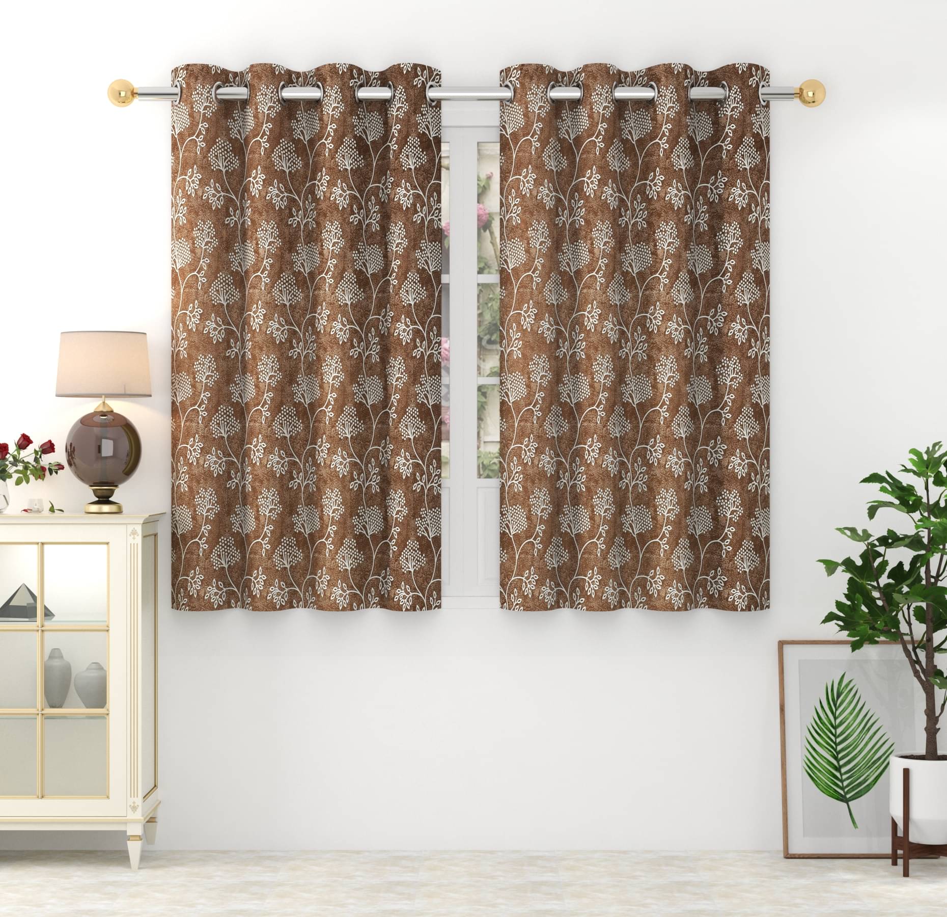 Homefab India Printed Blackout Eyelet Window Curtain 5ft (Pack of 2) - Brown     			Homefab India Printed Blackout Eyelet Window Curtain 5ft (Pack of 2) - Brown