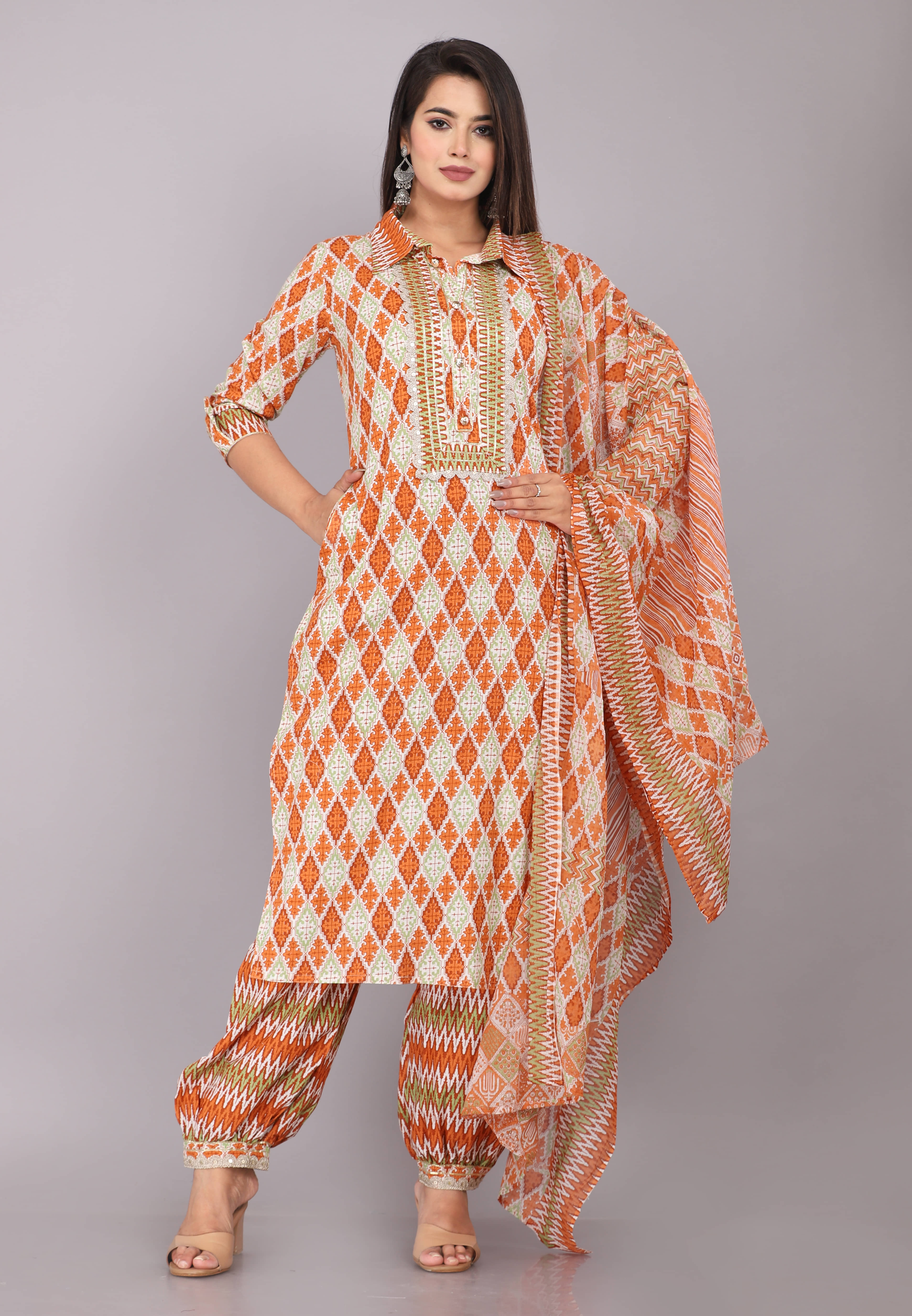 JC4U - Brown Straight Cotton Women's Stitched Salwar Suit ( Pack of 1 )