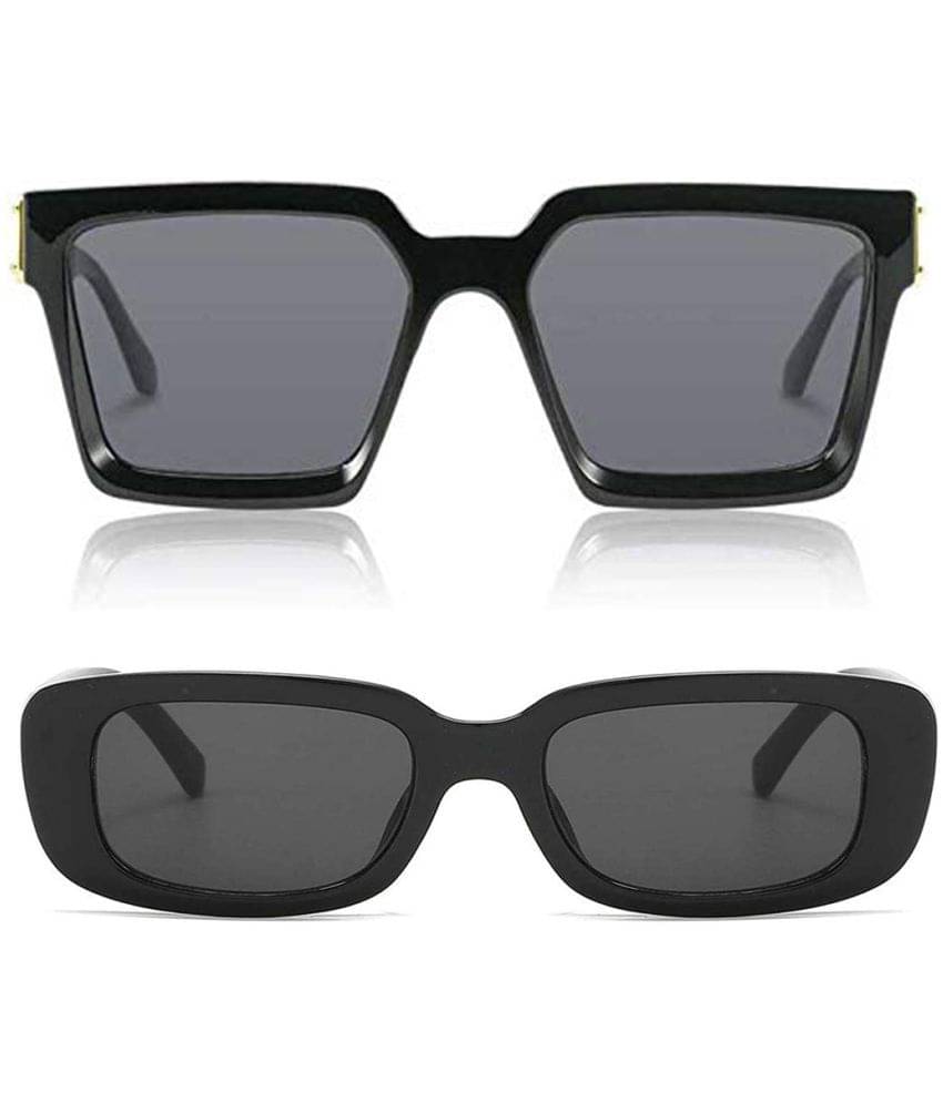 Kanny Devis - Black Rectangular Sunglasses ( Pack of 2 ) Kanny Devis - Black Rectangular Sunglasses ( Pack of 2 )
