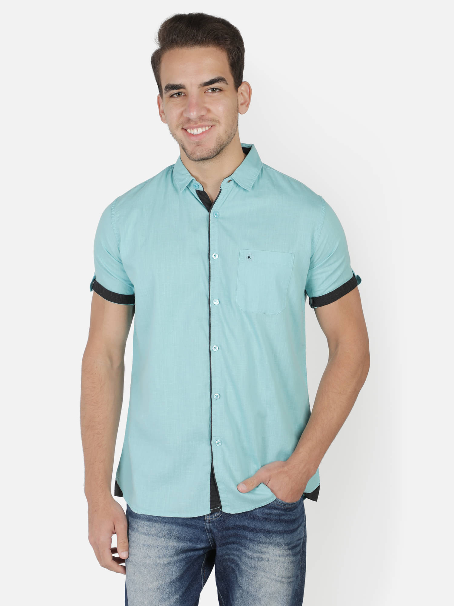     			Kuons Avenue - Turquoise Linen Slim Fit Men's Casual Shirt ( Pack of 1 )