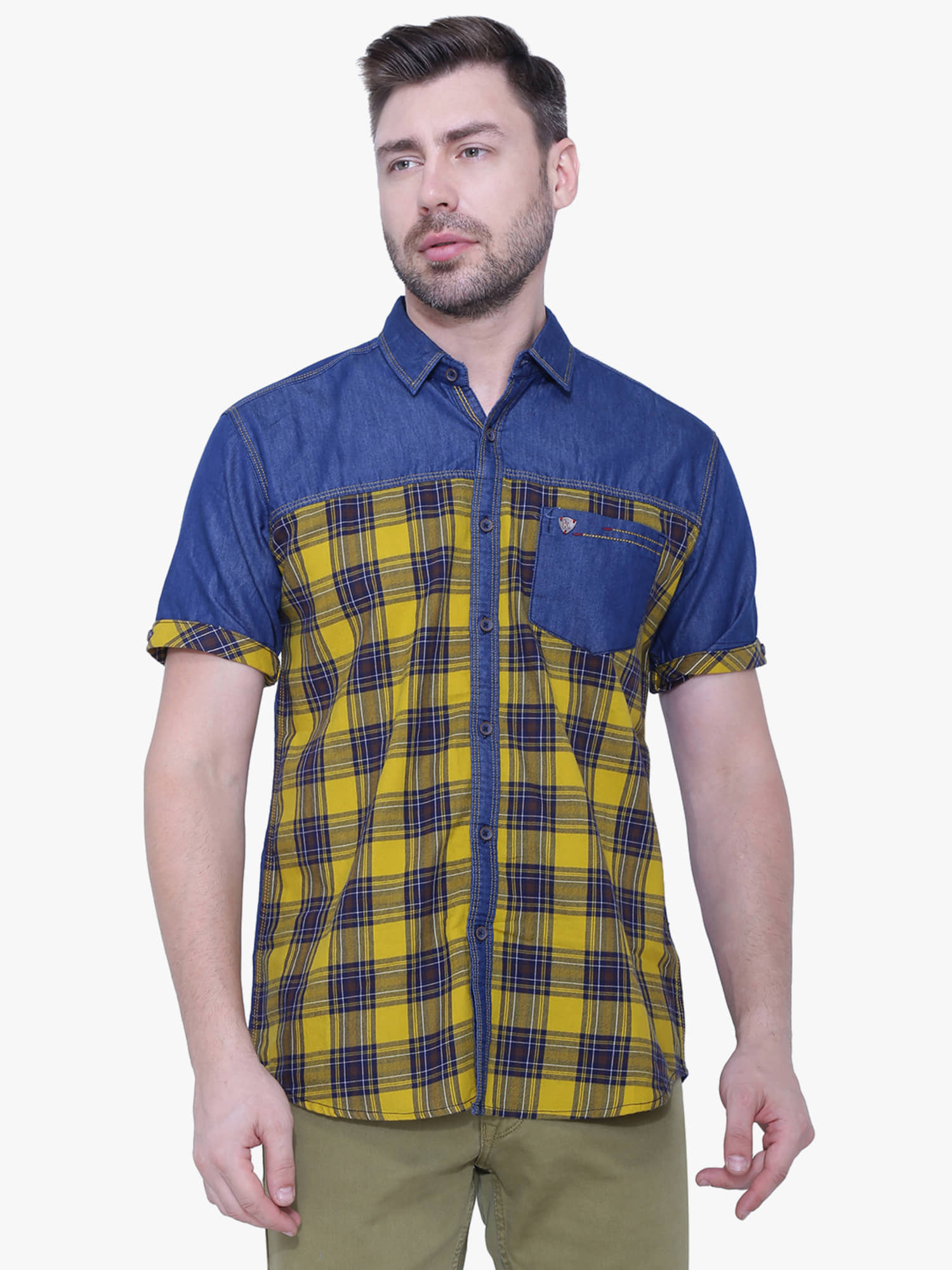Kuons Avenue - Yellow Denim Slim Fit Men's Casual Shirt ( Pack of 1 )