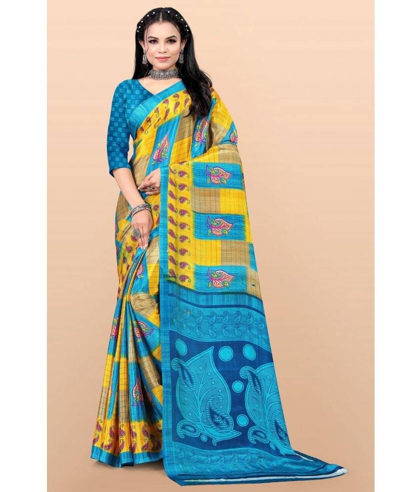 LEELAVATI Crepe Printed Saree With Unstitched Blouse Piece ( Blue )     			LEELAVATI Crepe Printed Saree With Unstitched Blouse Piece ( Blue )