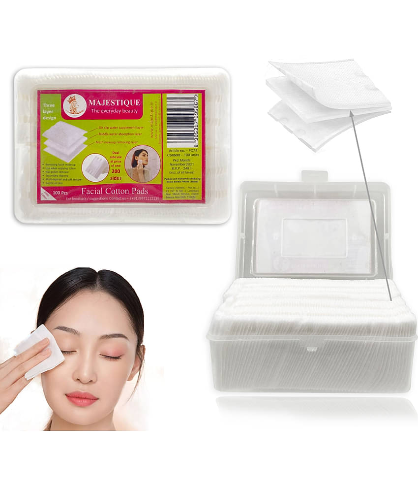 Majestique 100Pcs Soft Touch Facial Cotton Pads, Makeup Remover Wipes for Cleansing Skin