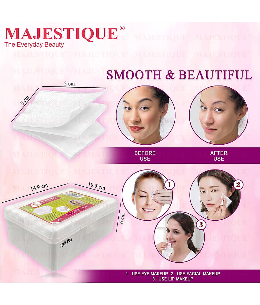 Majestique 100Pcs Soft Touch Facial Cotton Pads, Makeup Remover Wipes for Cleansing Skin