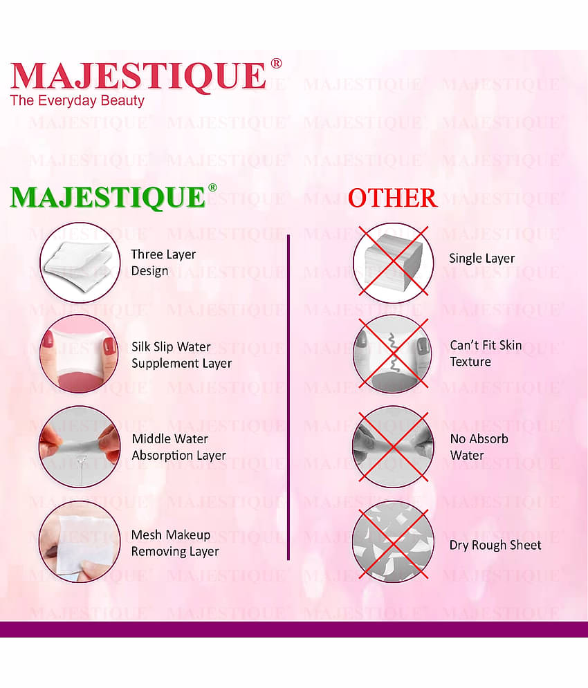 Majestique 100Pcs Soft Touch Facial Cotton Pads, Makeup Remover Wipes for Cleansing Skin