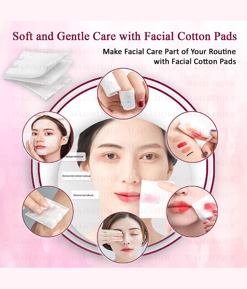 Majestique 100Pcs Soft Touch Facial Cotton Pads, Makeup Remover Wipes for Cleansing Skin
