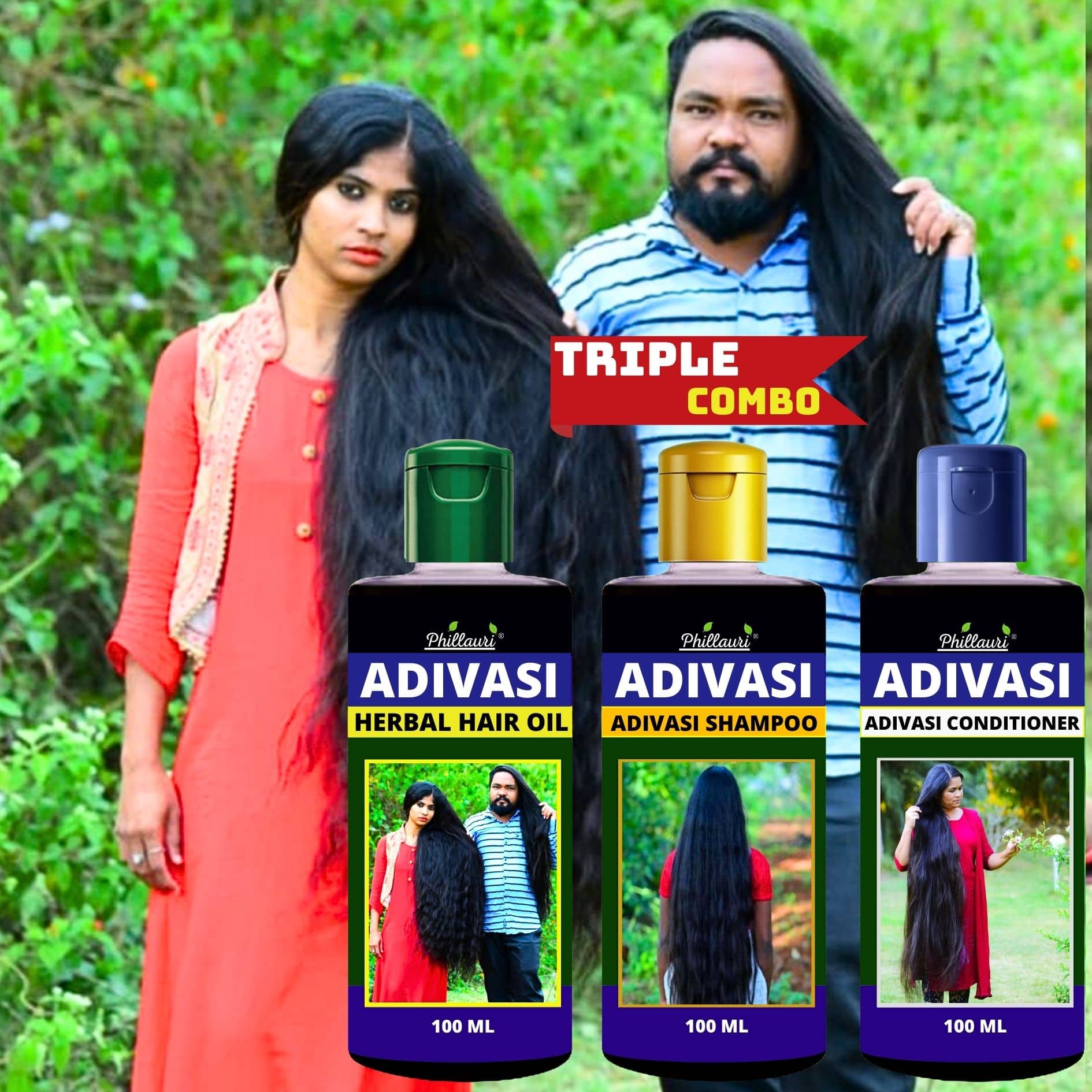 Phillauri Adivasi Hair oil & Adivasi Hair Shampoo & Hair conditioner Combo Kit
