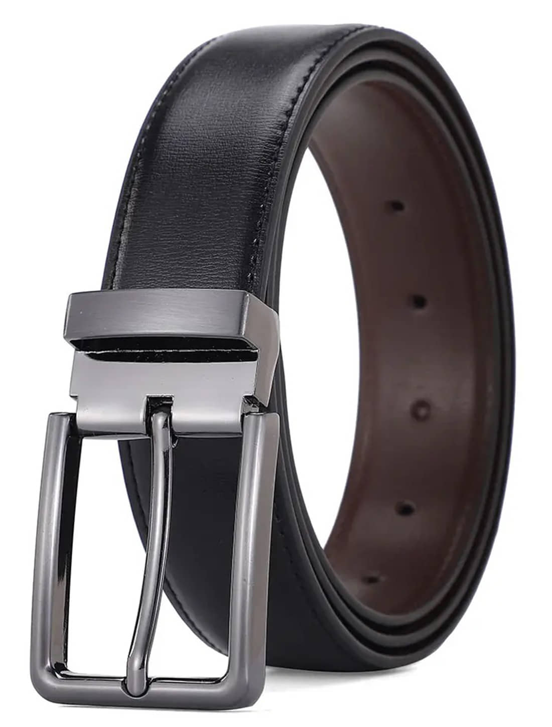 SILKSHOPPING - Black Leather Men's Reversible Belt ( Pack of 1 )