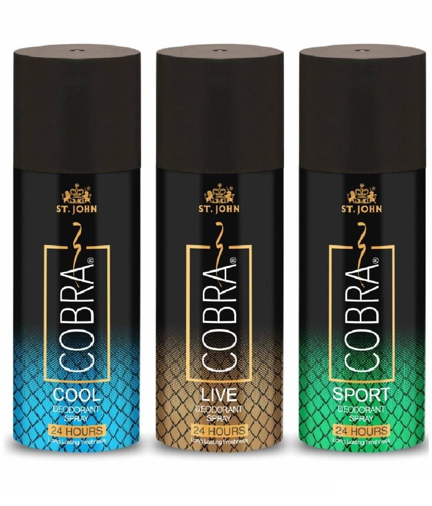 ST.JOHN Cobra LIve, Cool & Sport 150ml Each Deodorant Spray for Men (450ml) Pack of 3 ST.JOHN Cobra LIve, Cool & Sport 150ml Each Deodorant Spray for Men (450ml) Pack of 3