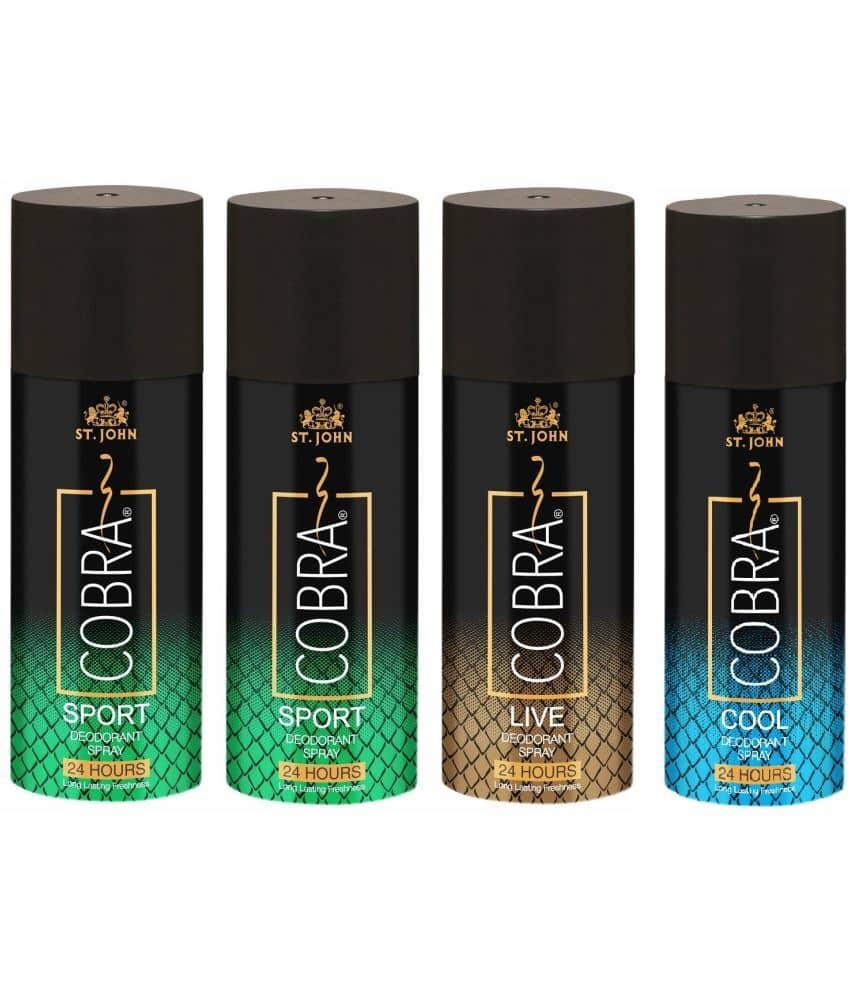 ST.JOHN Cobra LIve,Cool 150ml & Sport 150ml*2 Deodorant Spray for Men (600ml) Pack of 4