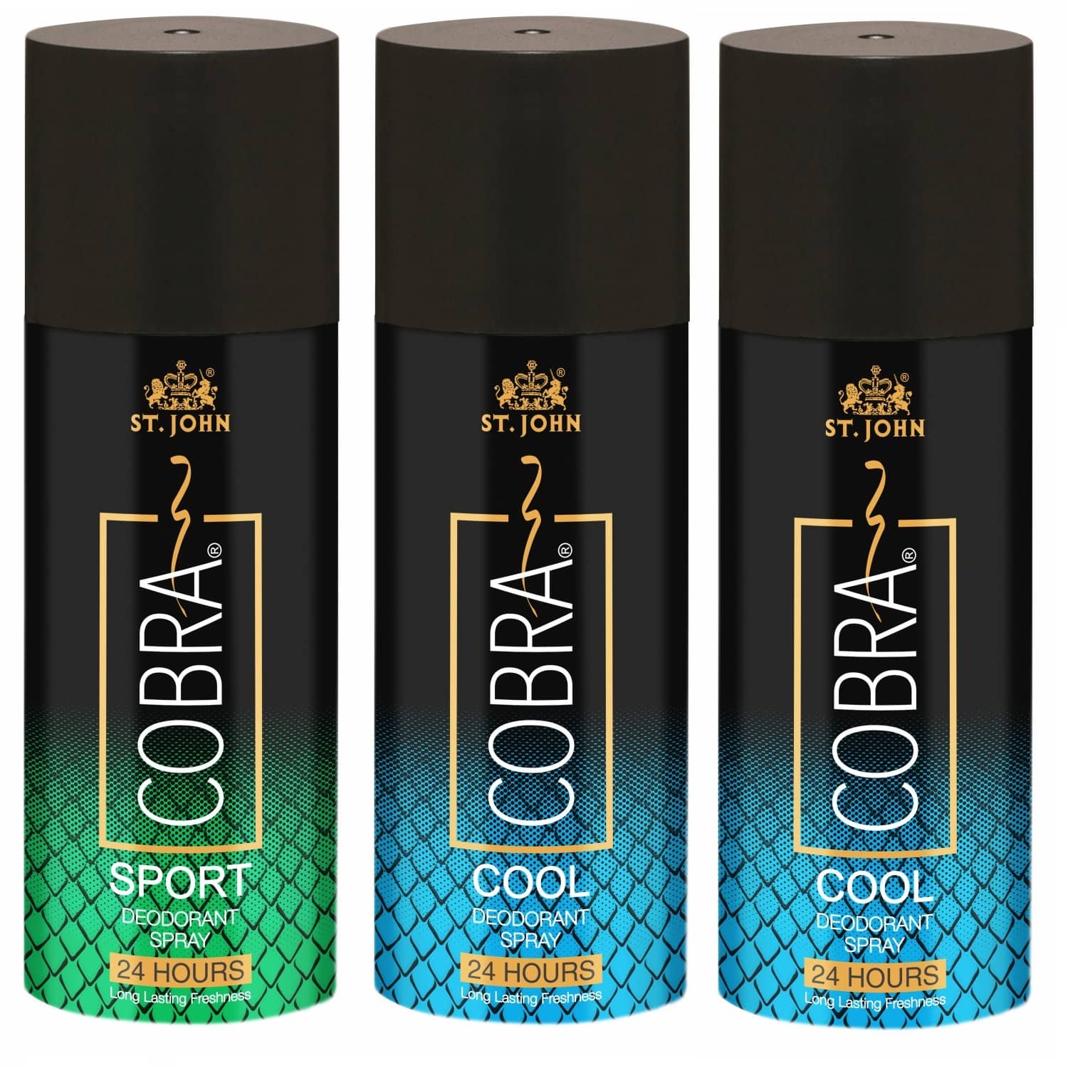 ST.JOHN Cobra Sport 150ml & Live 150ml*2 Deodorant Spray for Men (450ml) Pack of 3