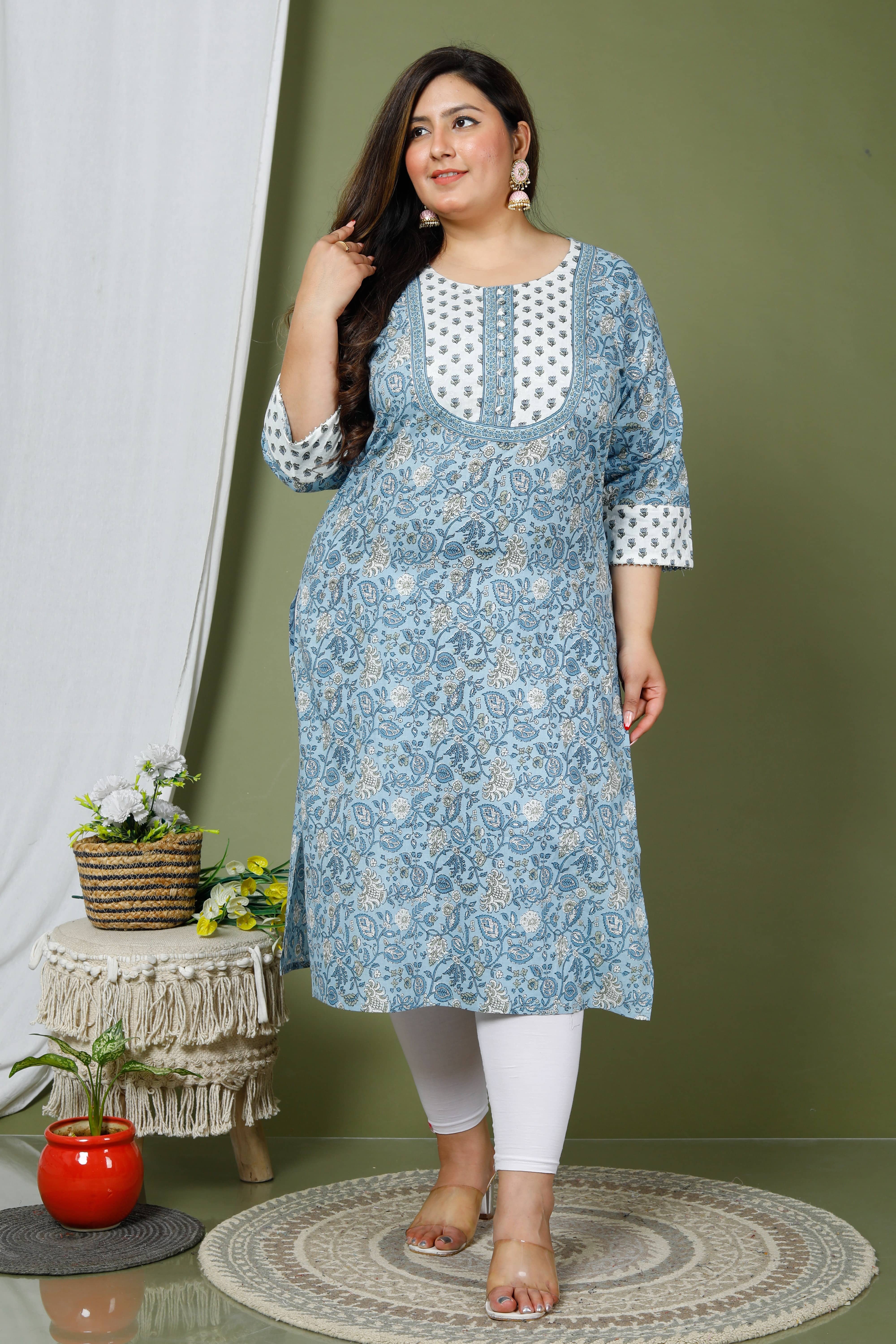 Swasti - Blue Cotton Women's Straight Kurti ( Pack of 1 ) - Kurtis, Tunics | Buy online on ZillyBuy