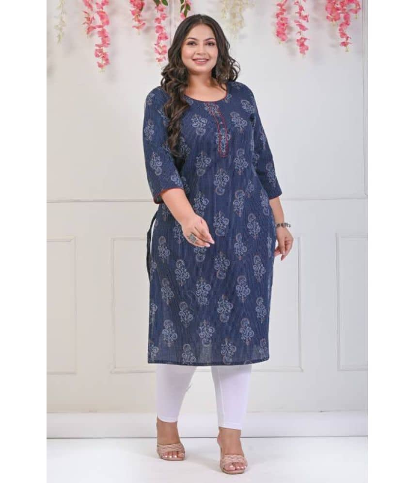 Swasti - Blue Cotton Women's Straight Kurti ( Pack of 1 ) - Kurtis, Tunics | Buy online on ZillyBuy