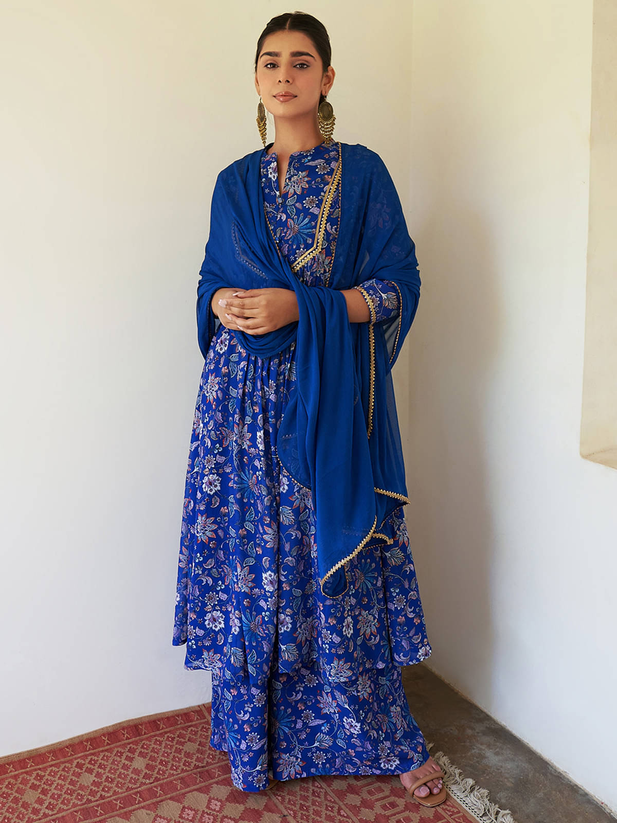     			Janasya - Blue Tiered Flared Georgette Women's Stitched Salwar Suit ( Pack of 1 )