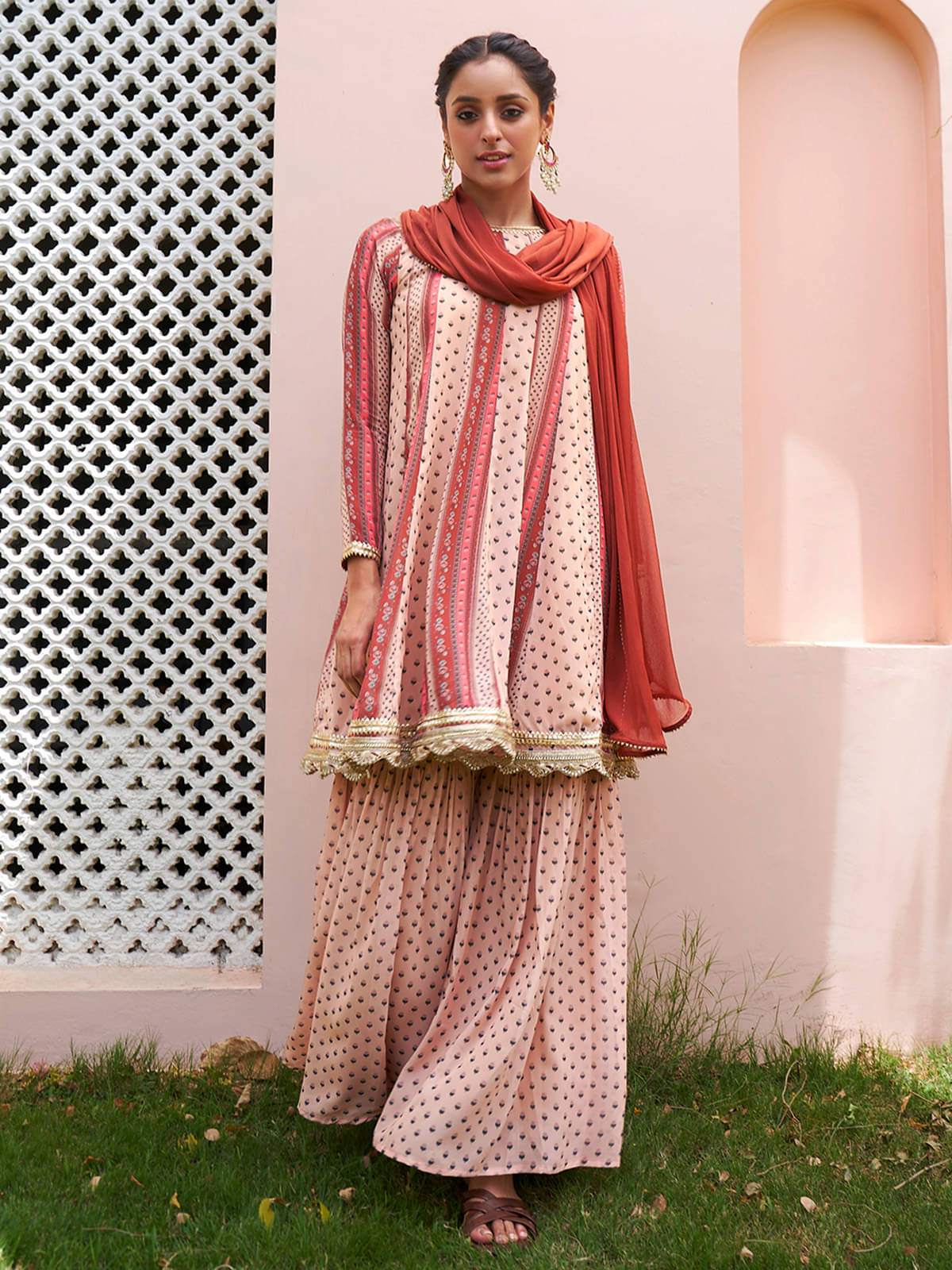 Janasya - Multicolor Tiered Flared Georgette Women's Stitched Salwar Suit ( Pack of 1 ) Janasya - Multicolor Tiered Flared Georgette Women's Stitched Salwar Suit ( Pack of 1 )